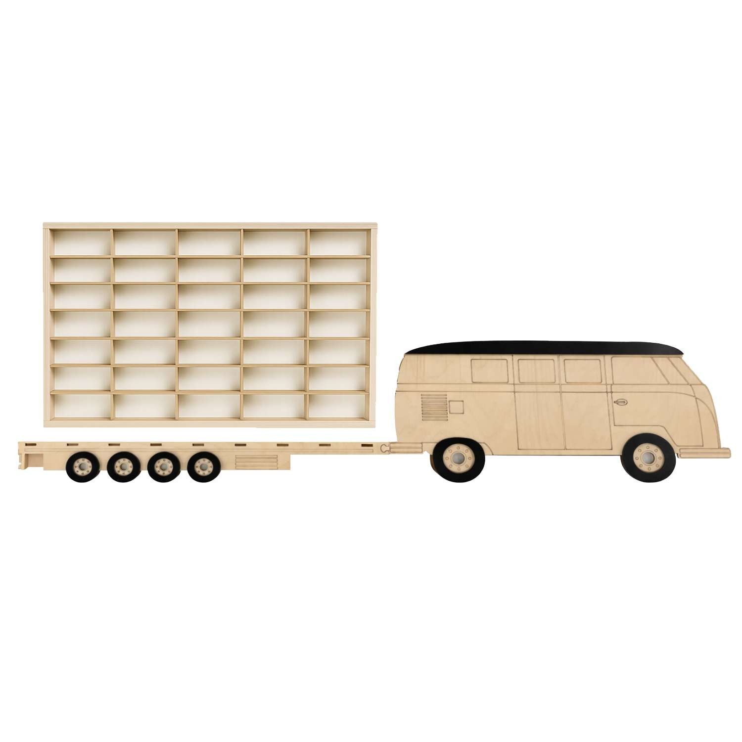 ART TWIST HOME Wandregal Modellauto Display-Regal 35 Fächer 1:64 Autos Holz 49,5x35cm Wand, Sammelvitrine VW Bus Kaschmir Setzkasten Kinderzimmer