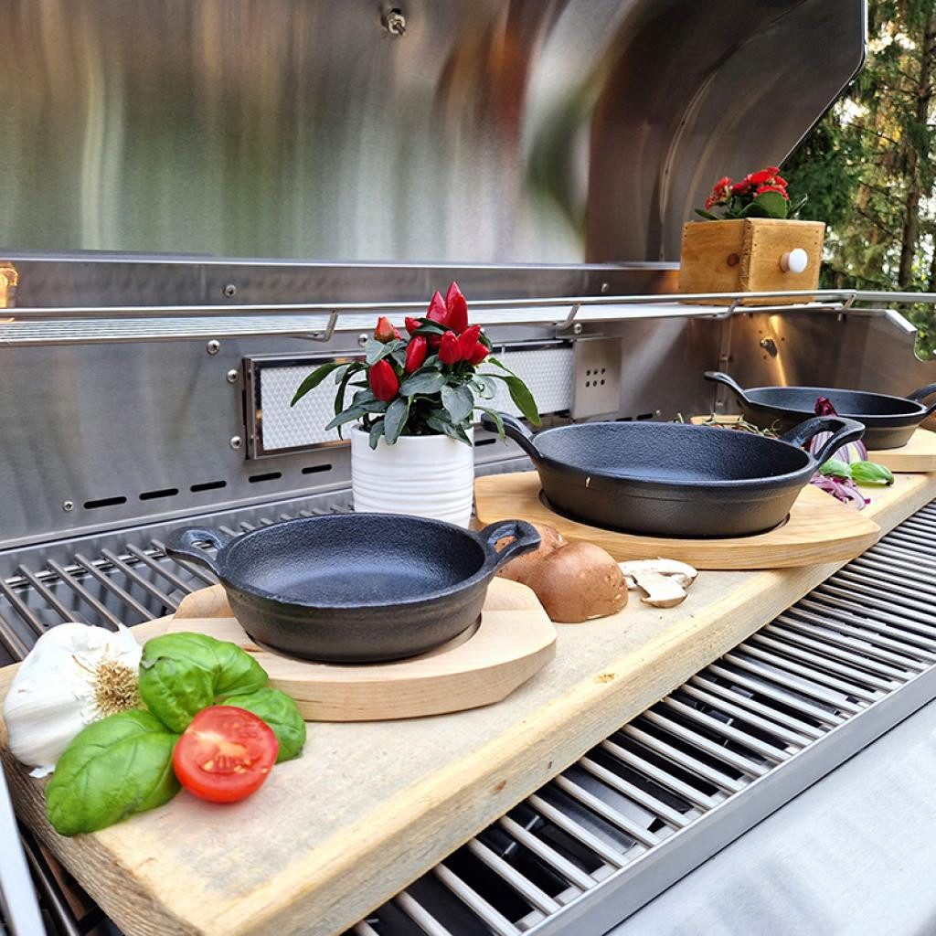 All Grill Grillpfanne Gusseisen-Minipfanne mit Stiel und Untersetzer, Gusseisen