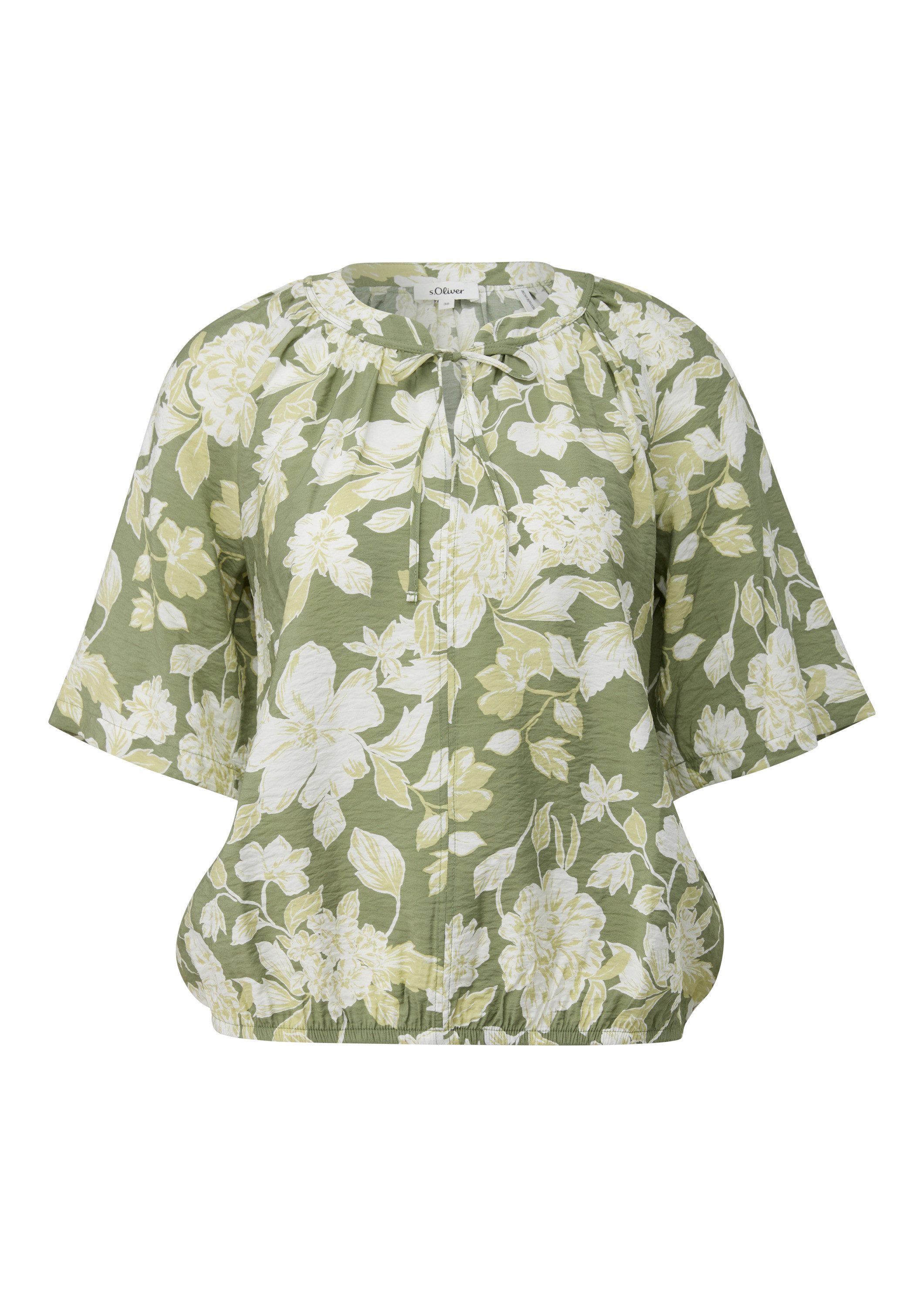 s.Oliver Kurzarmbluse Bluse Strukturierte Viskosemix-Bluse im O-Shape