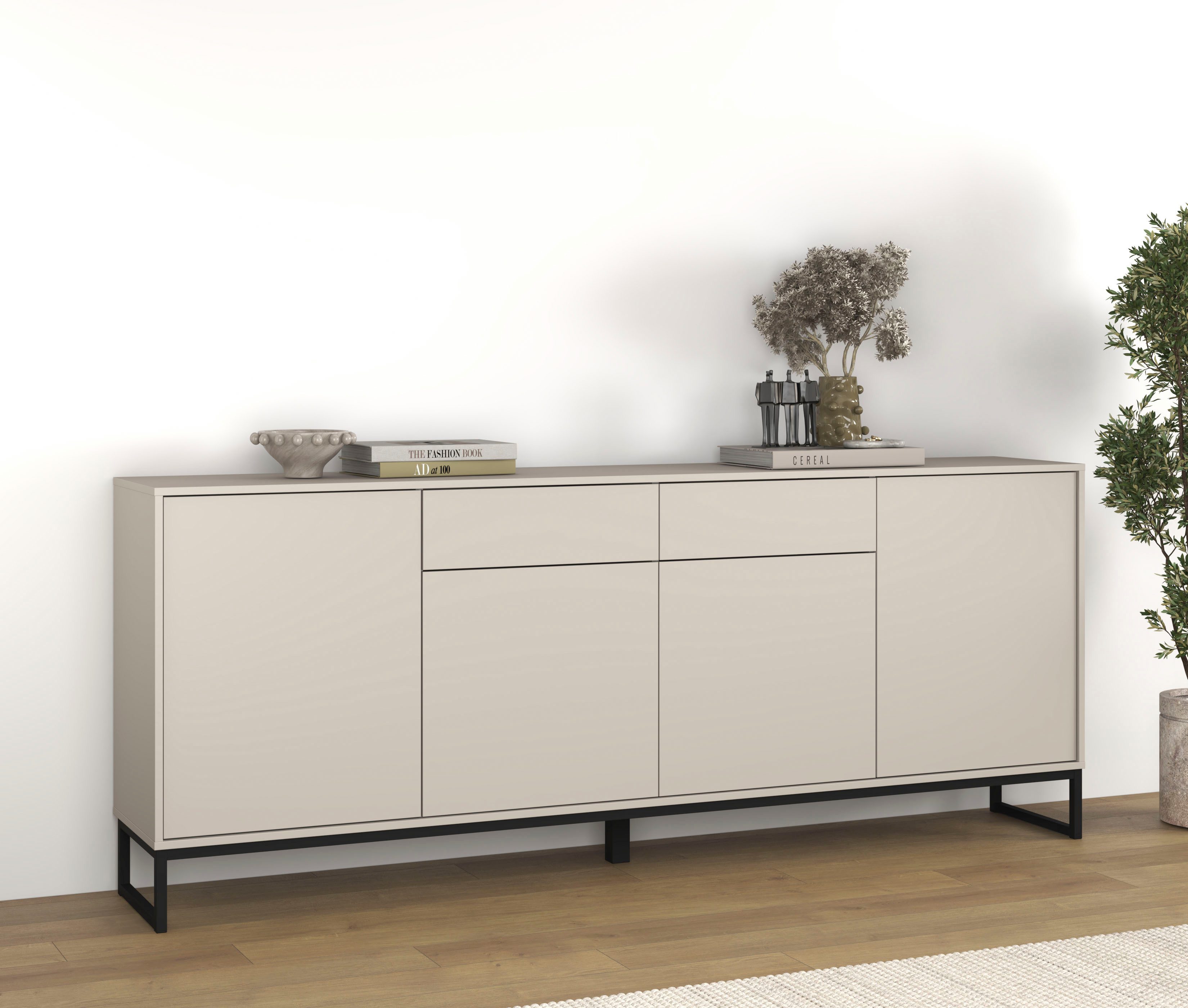 OTTO home Sideboard Olbia, Breite 208,5 cm, grifflose Kommode 4 Türen/2 Schubkästen., Schubladenkommode mit viel Stauraum, Einlegeböden …