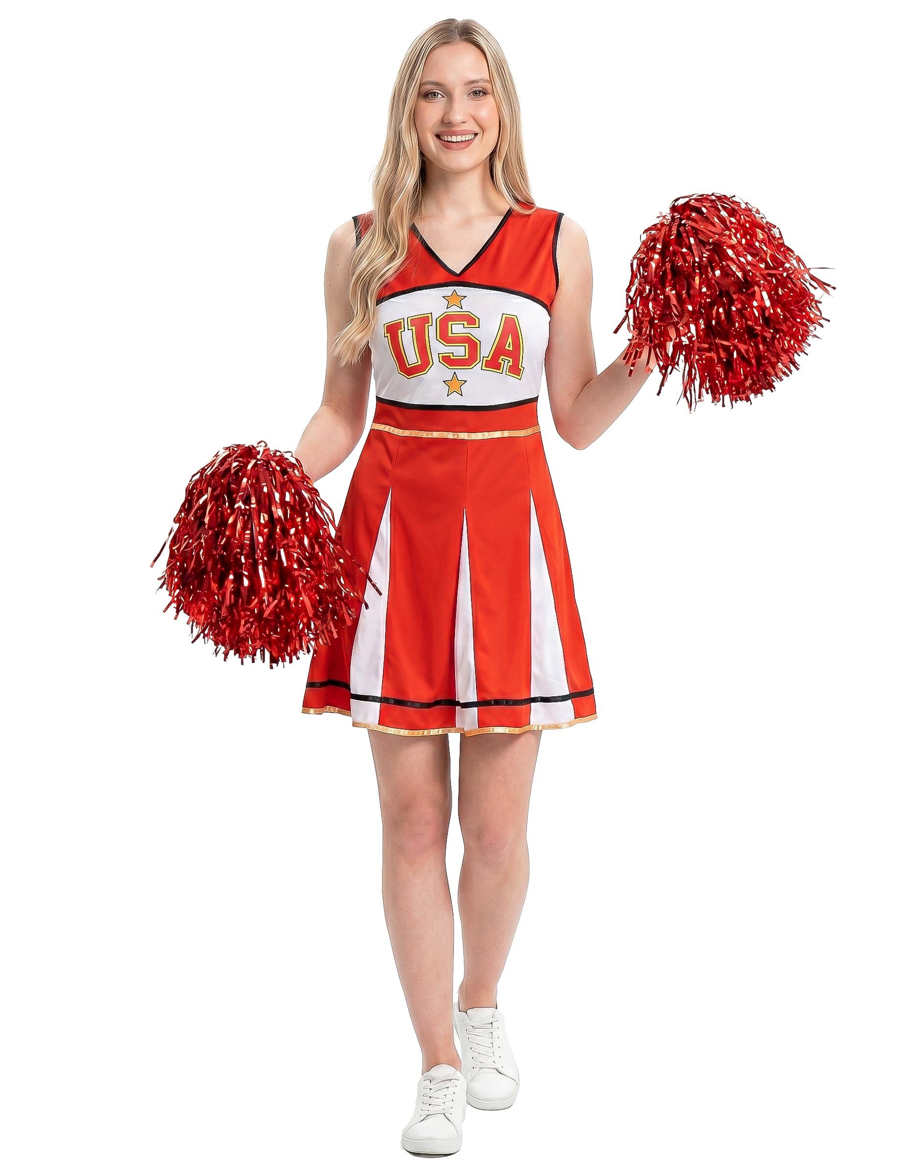 JADEO Kostüm Cheerleader-Damenkostüm USA rot-weiß-schwarz