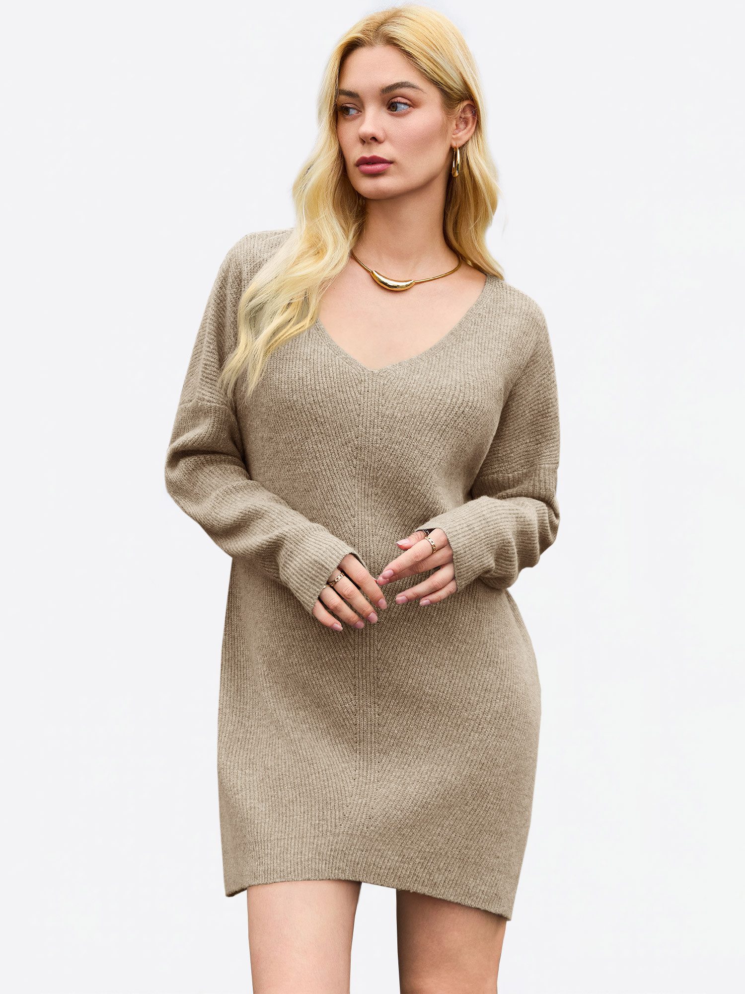 Imily Bela Strickkleid Damen Lässige Tunika-Pullover Mit weichem Strickmust günstig online kaufen