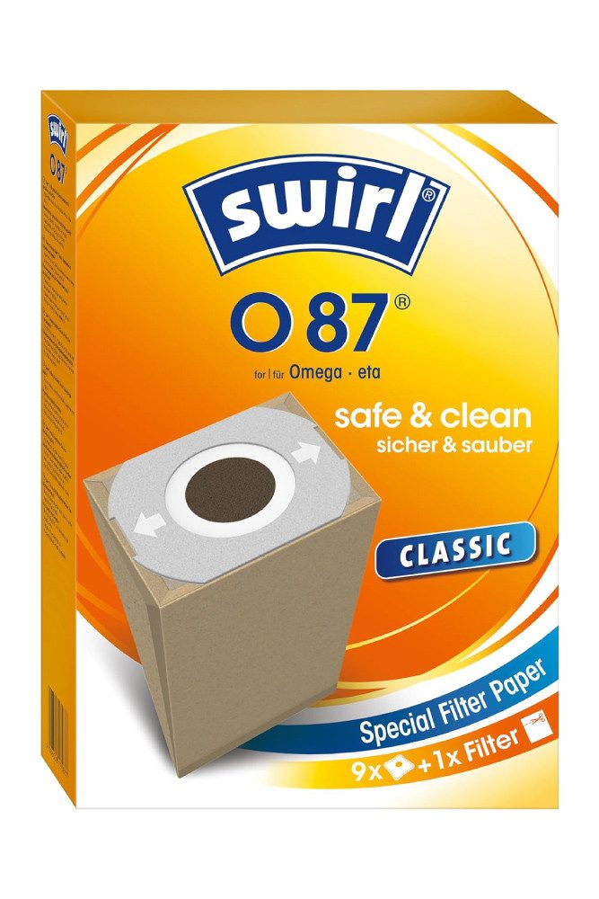 Swirl Staubsaugerbeutel Swirl O87 O 87, passend für Omega, eta, 9 St., inkl. 1 Filter - zuschneidbar, Optimale Passform