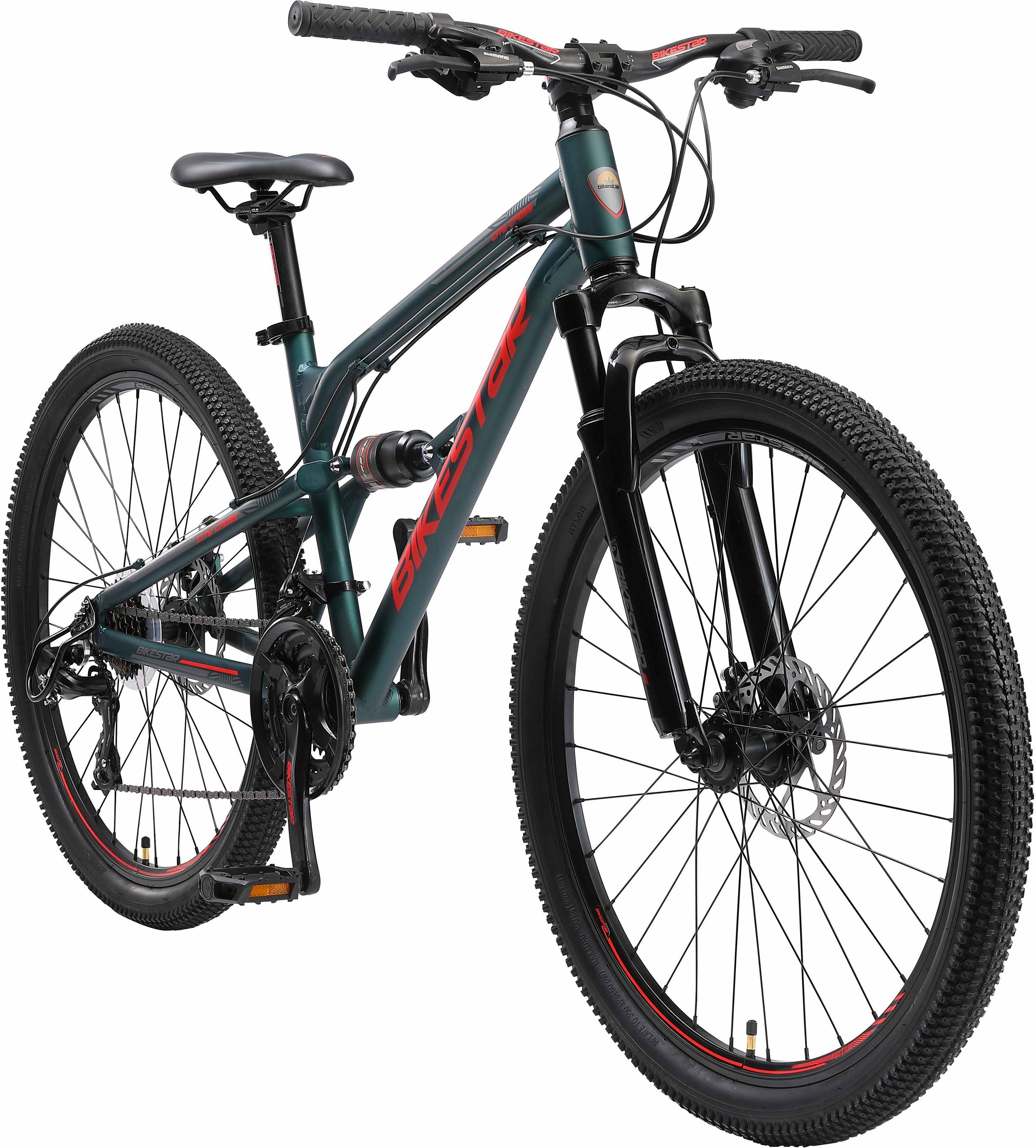 Bikestar Mountainbike, 21 Gang Shimano RD-TY300 Schaltwerk, Kettenschaltung, für Damen und Herren, Kettenschaltung