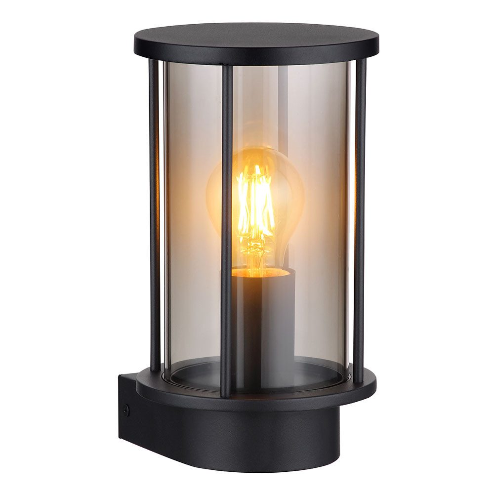 GLOBO LIGHTING LED Laterne, Leuchtmittel inklusive, Warmweiß, LED Wandleuchte Edelstahl schwarz rauchfarben Feuer-Effekt H 25,2 cm