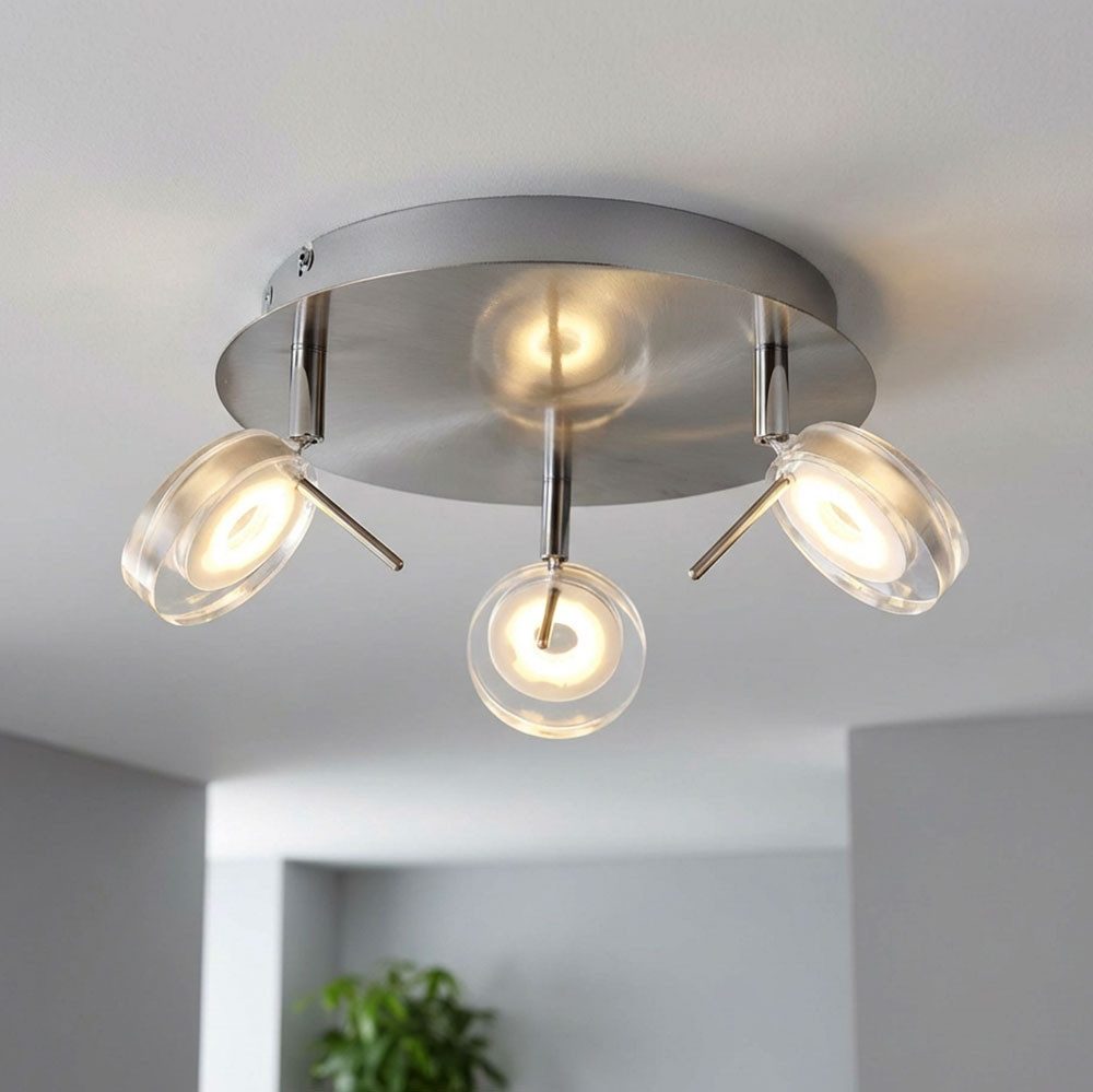 GLOBO LIGHTING LED Deckenleuchte, LED-Leuchtmittel fest verbaut, Warmweiß, LED Spotrondell Deckenleuchte schwenkbar Wohnzimmerleuchte silber