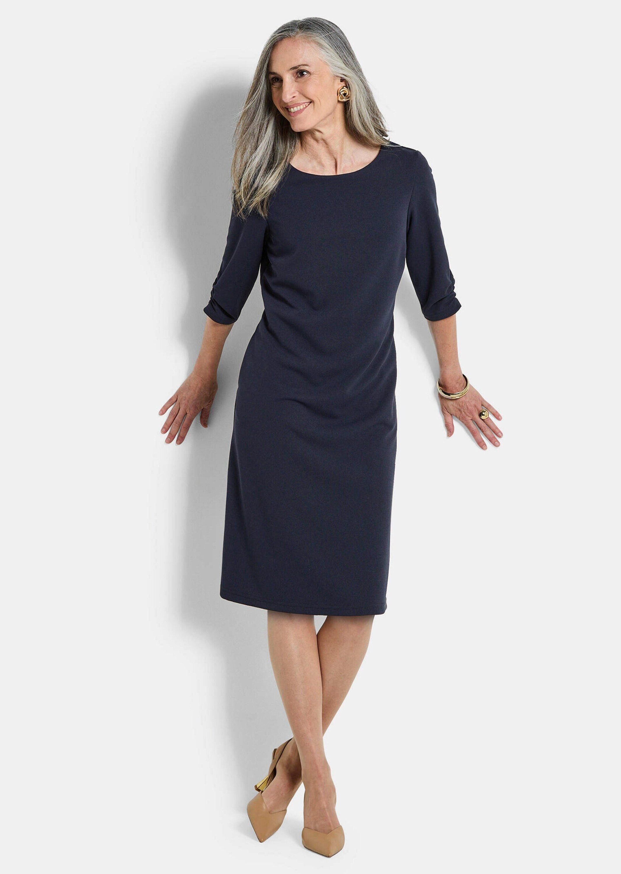 GOLDNER Etuikleid Jerseykleid mit Krepp-Qualität Midikleid mit Rundhals, Knopfverschluss, 3/4-Arm und Knielänge