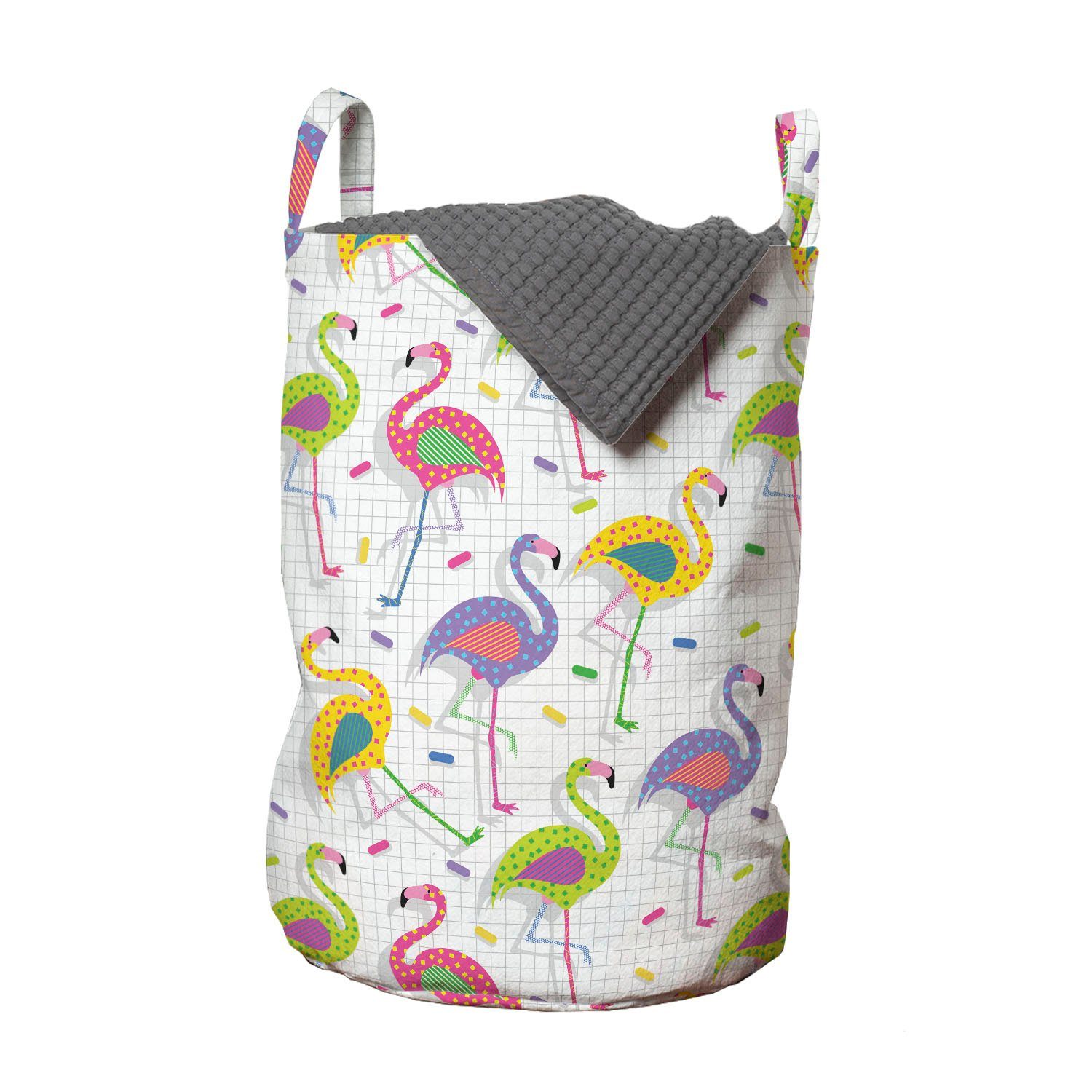 Abakuhaus Wäschesäckchen Wäschekorb mit Griffen Kordelzugverschluss für Waschsalons, Flamingo Retro bunte Muster