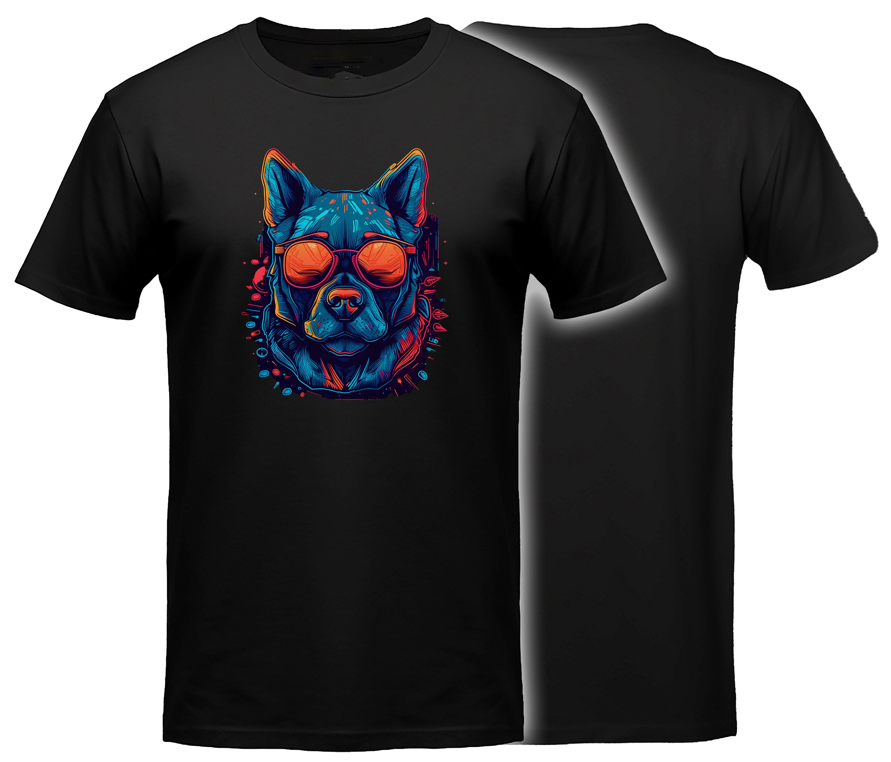 MyDesign24 T-Shirt Herren und Damen Shirt - Coole neon Hund Kurzarm T-Shirt schwarz Regular Fit Gr.S i651