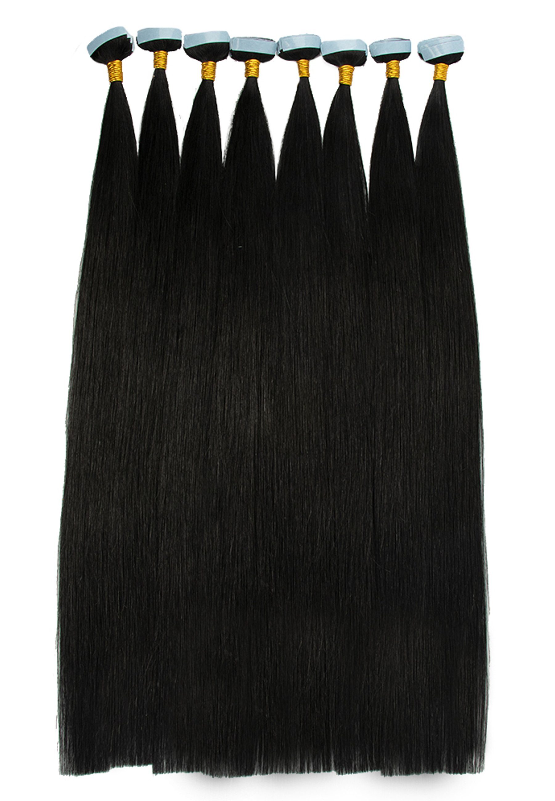 100 Fashion 25 Hair Skin-Wefts Double & Drawn jet cm Remy Echthaar Style YC On-Extension black-60 #1 gr, Tape Echthaar-Extension Menschenhaar %