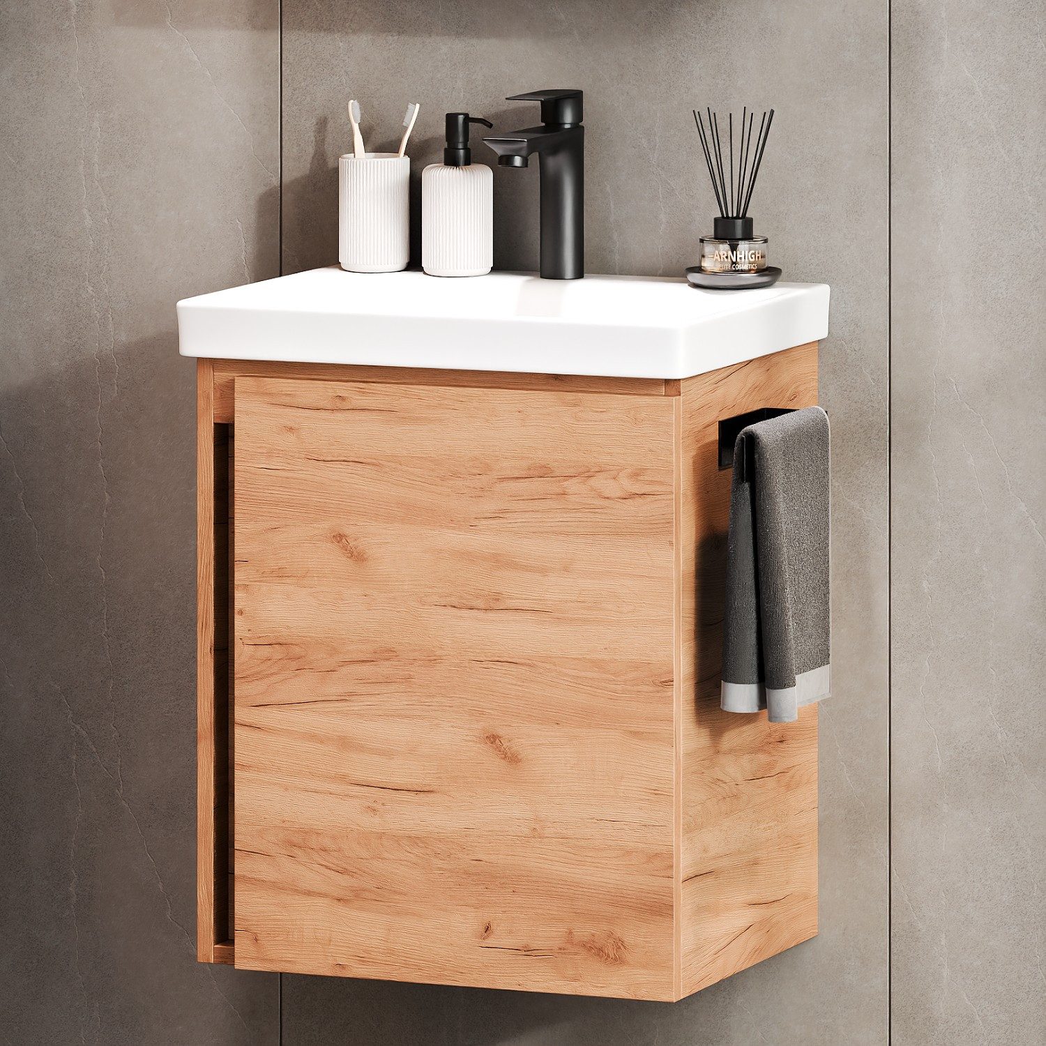 Planetmöbel Waschtisch-Set Unterschrank mit Waschbecken 50cm mit Armatur, (Badezimmerschrank, Waschbecken mit Unterschrank)