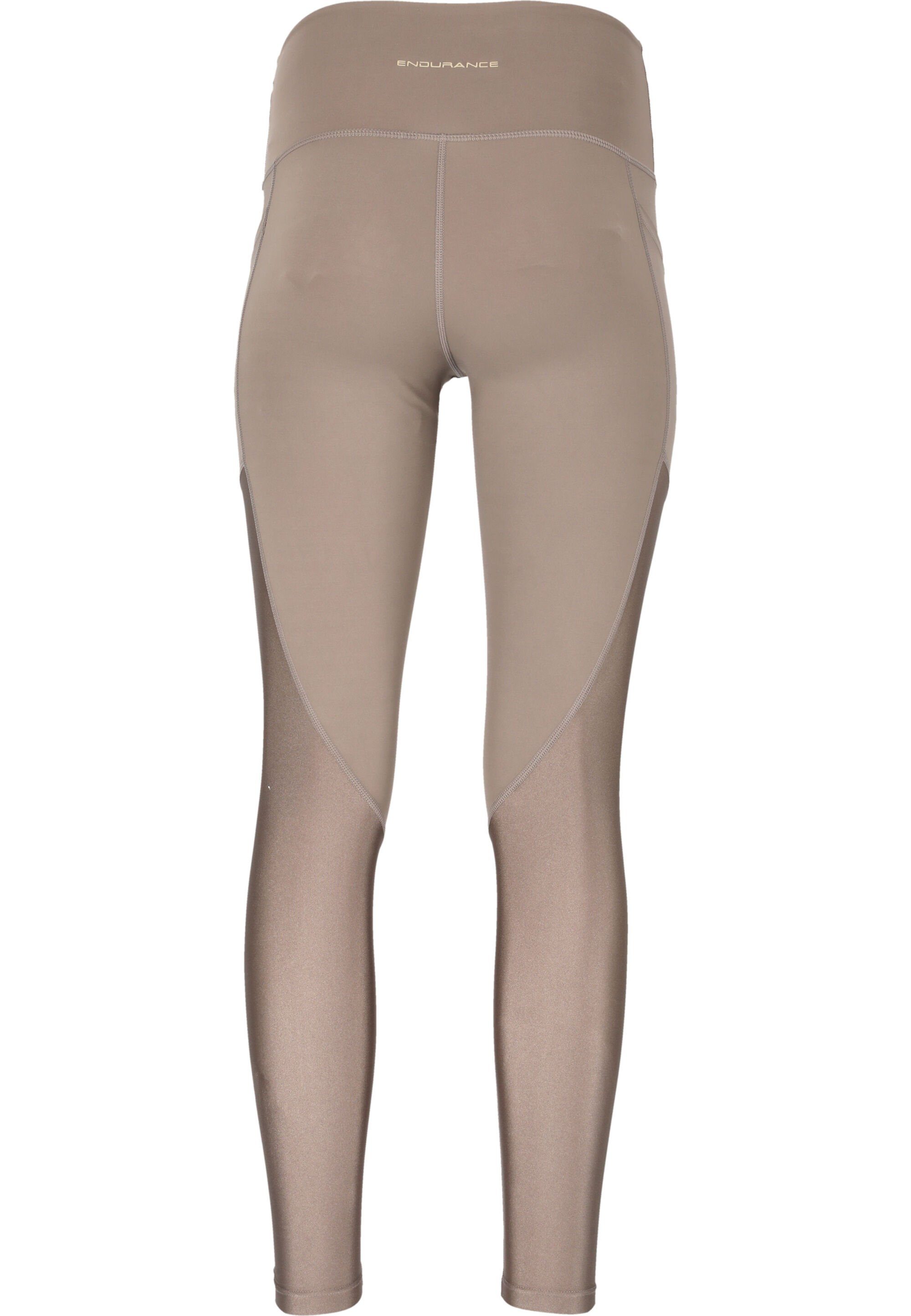 -und Pockets taupe Fitnessausstattung bester Tights mit Lauf W W ENDURANCE Funktionstights YURRY