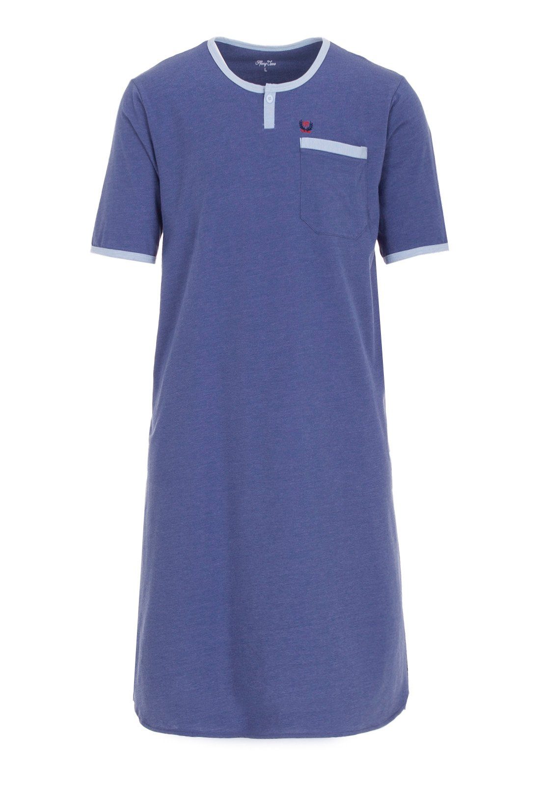 Henry Terre Nachthemd kurzarm - Unifarben Knopf Rundhals farblich abgesetzter Shirt-Kragen