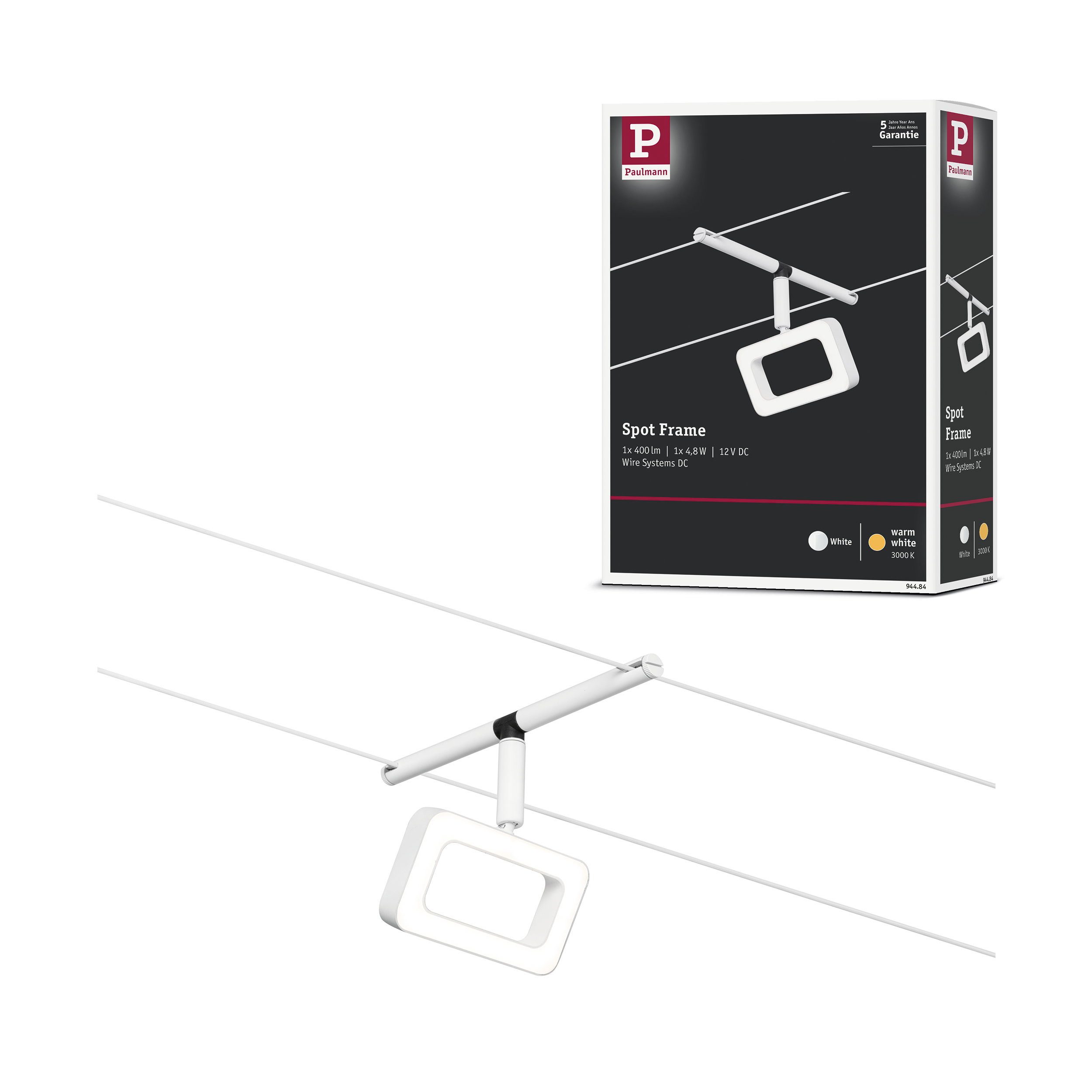 Paulmann LED Wandleuchte CorDuo LED Seilsystem Frame Einzelspot 280lm 4,8W 3000K 12V Weiß matt