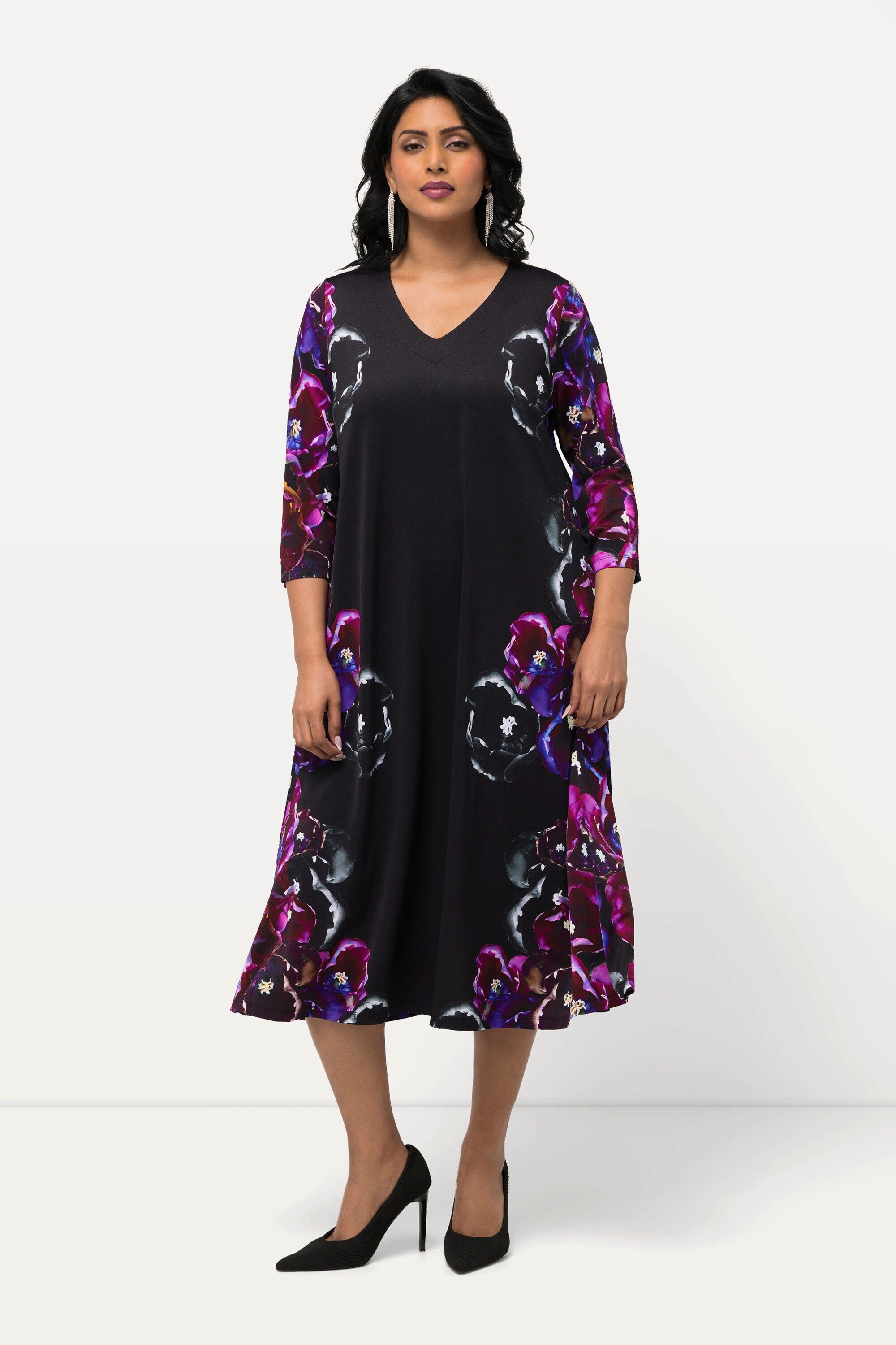 Ulla Popken Maxikleid Slinkykleid Blüten A-Linie günstig online kaufen