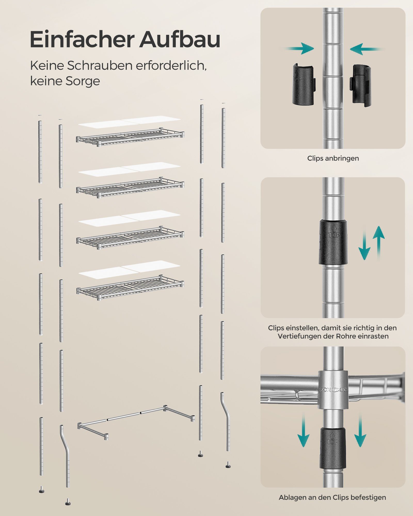 Badezimmerregal, Toilettenpapierhalter verstellbare 4-stöckiges Ablagen Badregal taubengrau Toilettenregal, SONGMICS