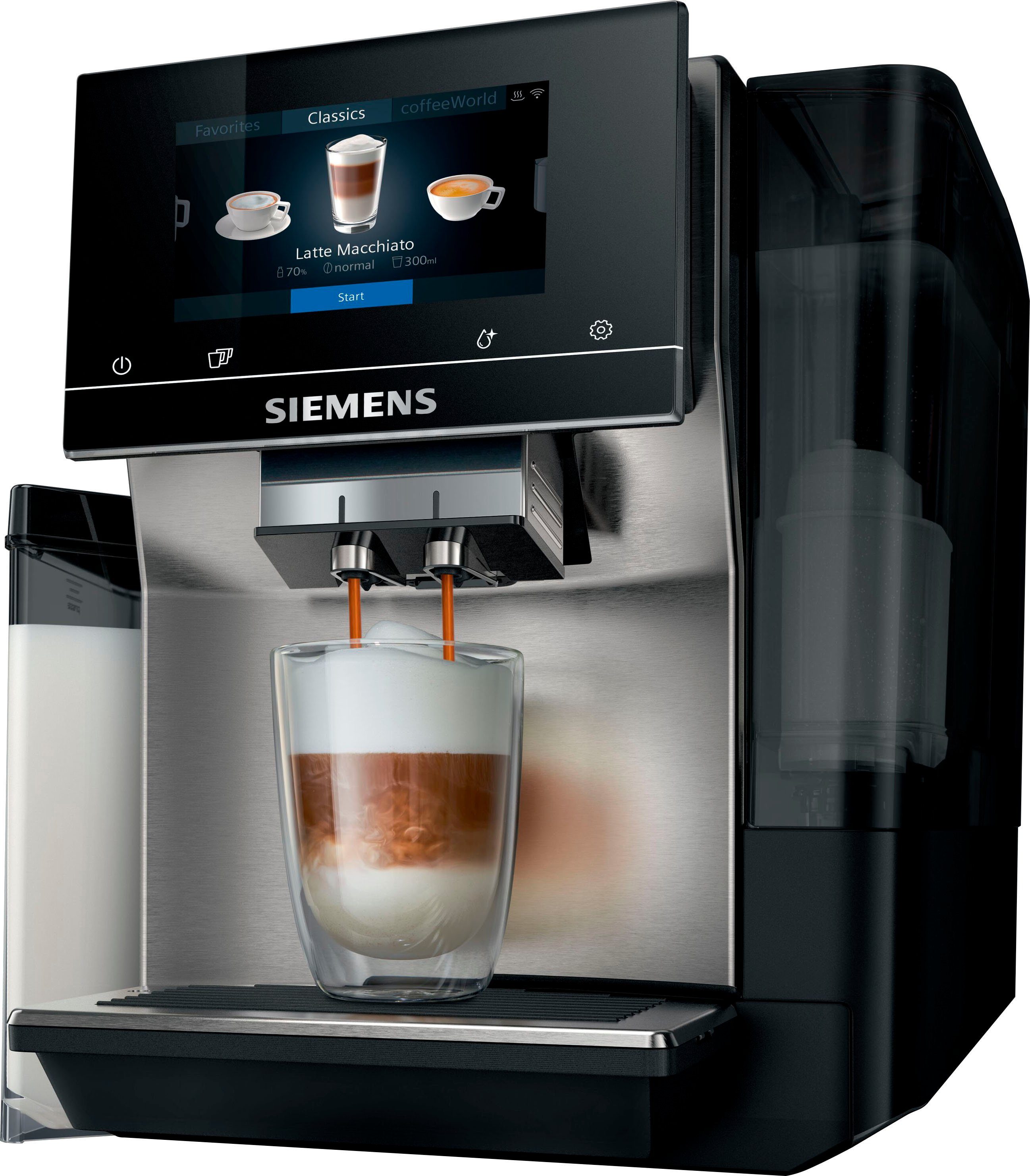 SIEMENS Kaffeevollautomat EQ.700 integral – TQ707D03, Full-Touch-Display, bis zu 30 individuelle Kaffee-Favoriten
