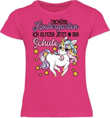 Shirtracer T-Shirt Tschüss Kindergarten Einhorn - Glitzer jetzt in der Schule Einschulung Mädchen