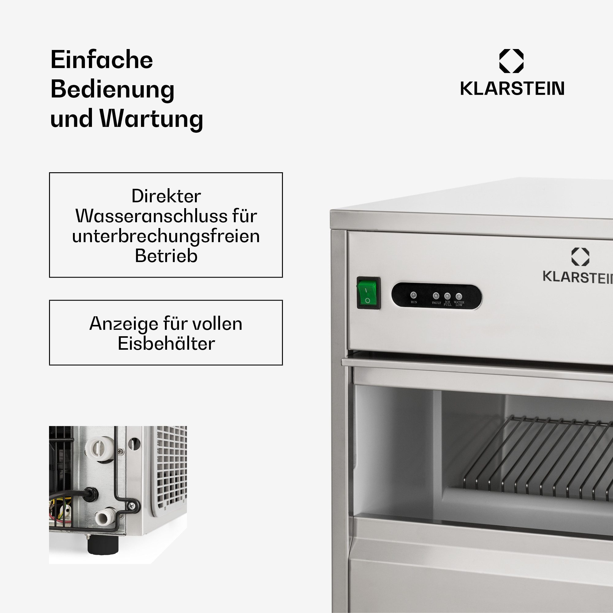 Klarstein Eiswürfelmaschine Powericer XL Eiswürfelmaschine Industrie 145 W 20 kg/24h 3,5 kg, Eiswürfelbereiter Ice Cube Maker industriell für Gastro & Bar – Bild 4 von 5