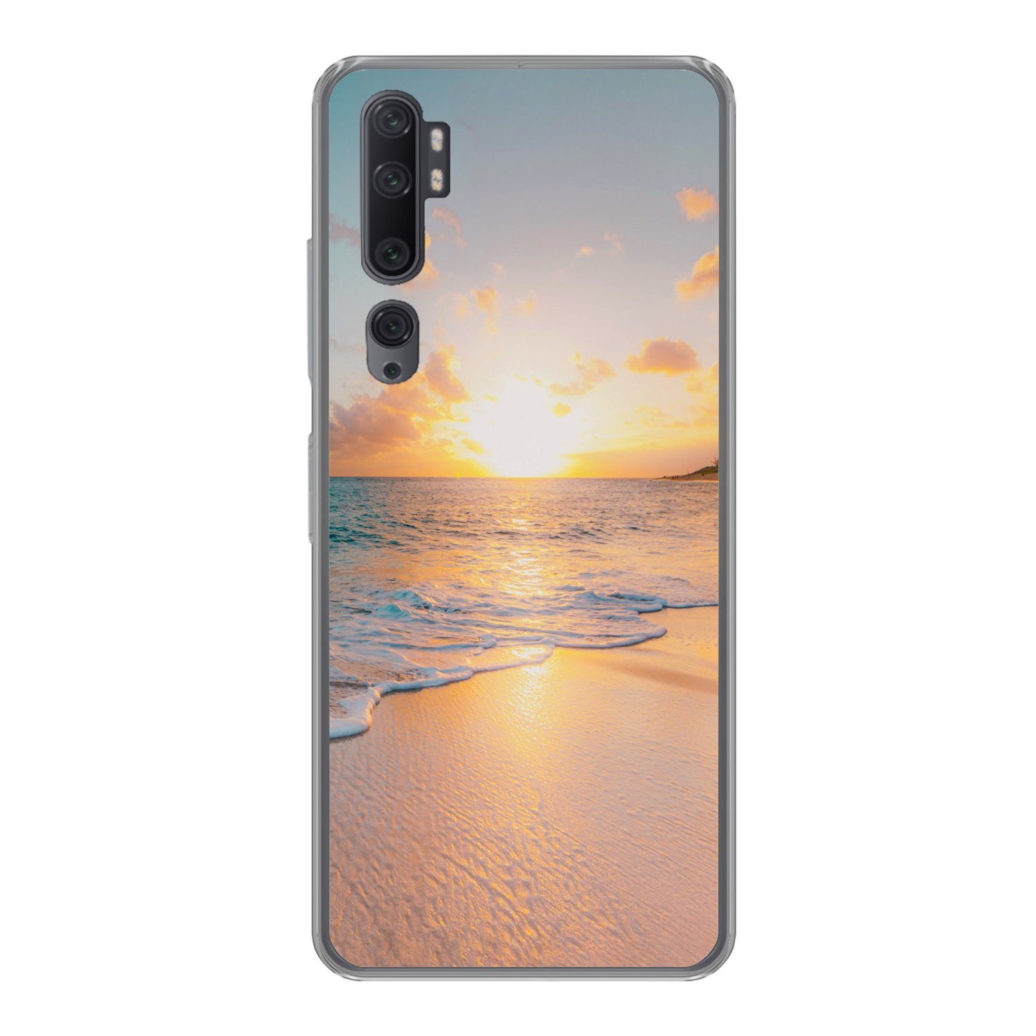 MuchoWow Handyhülle für Xiaomi Mi Note 10 Sonnenuntergang - Strand - Meer - Sommer - Blau