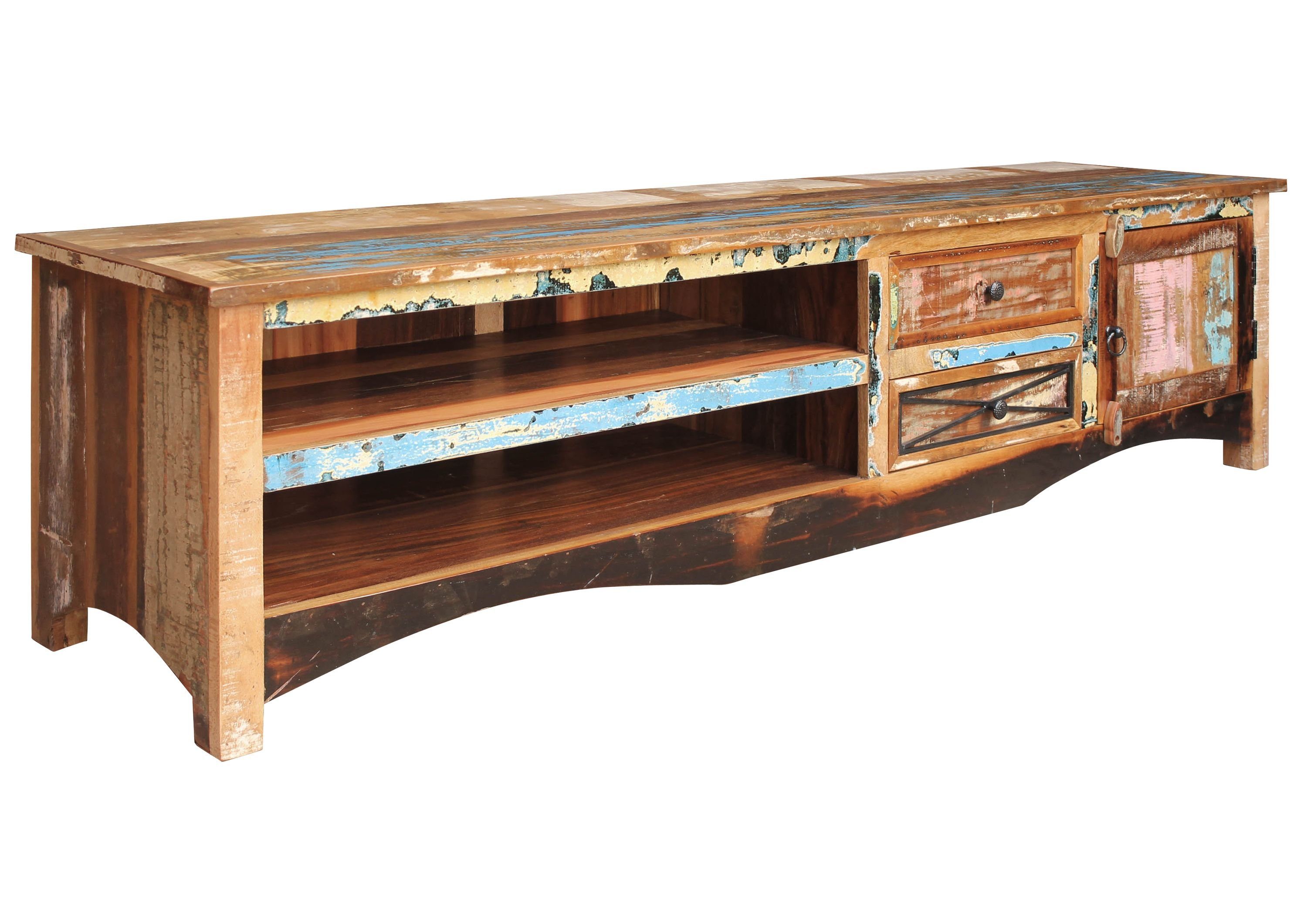 Massivmoebel24 TV-Board (Massivholz), TV-Board Altholz 200x50x50 mehrfarbig lackiert NATURE OF SPIRIT #136