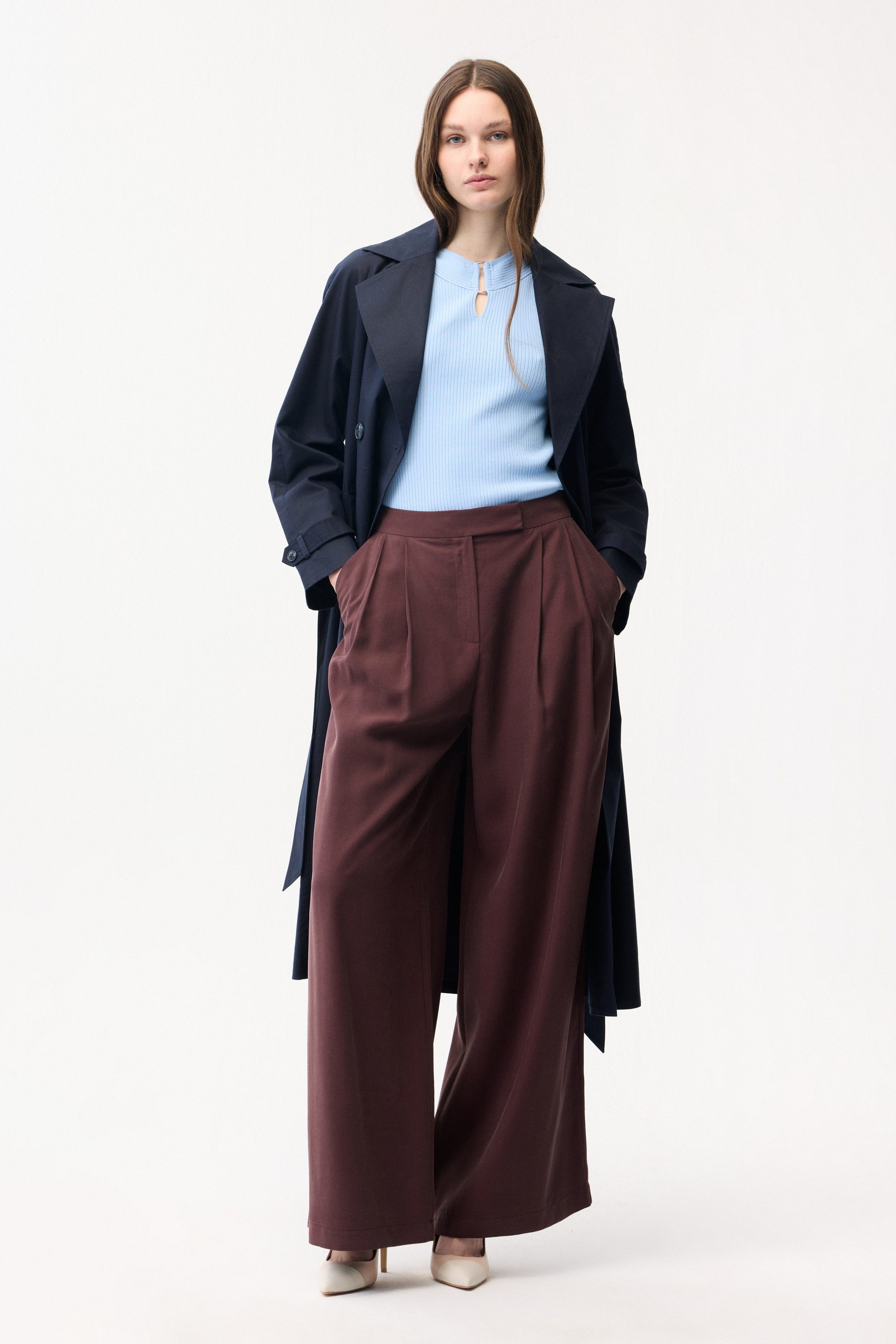 adL Trenchcoat Langer Trenchcoat mit Gürtel-Detail