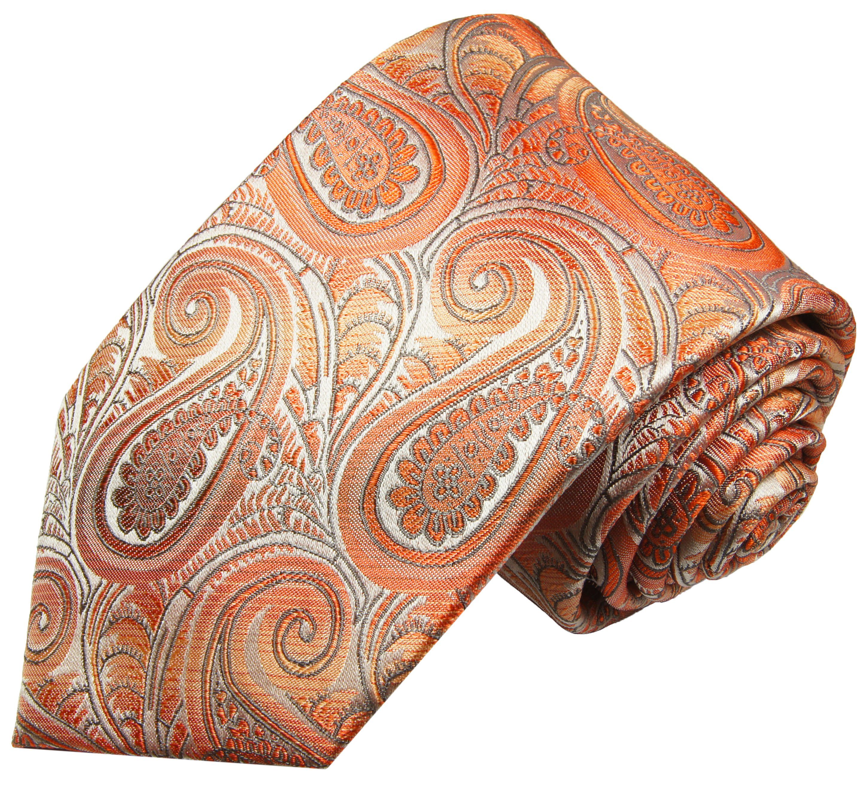 Paul Malone Krawatte Herren (8cm), Einstecktuch) 100% Breit (Set, mit orange modern Krawatte Tuch 2-St., Seide mit paisley Seidenkrawatte 2015