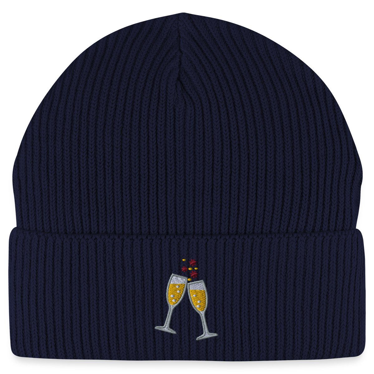 Beanie Sektgläser Stickerei Fisherman Beanie Bio Mütze