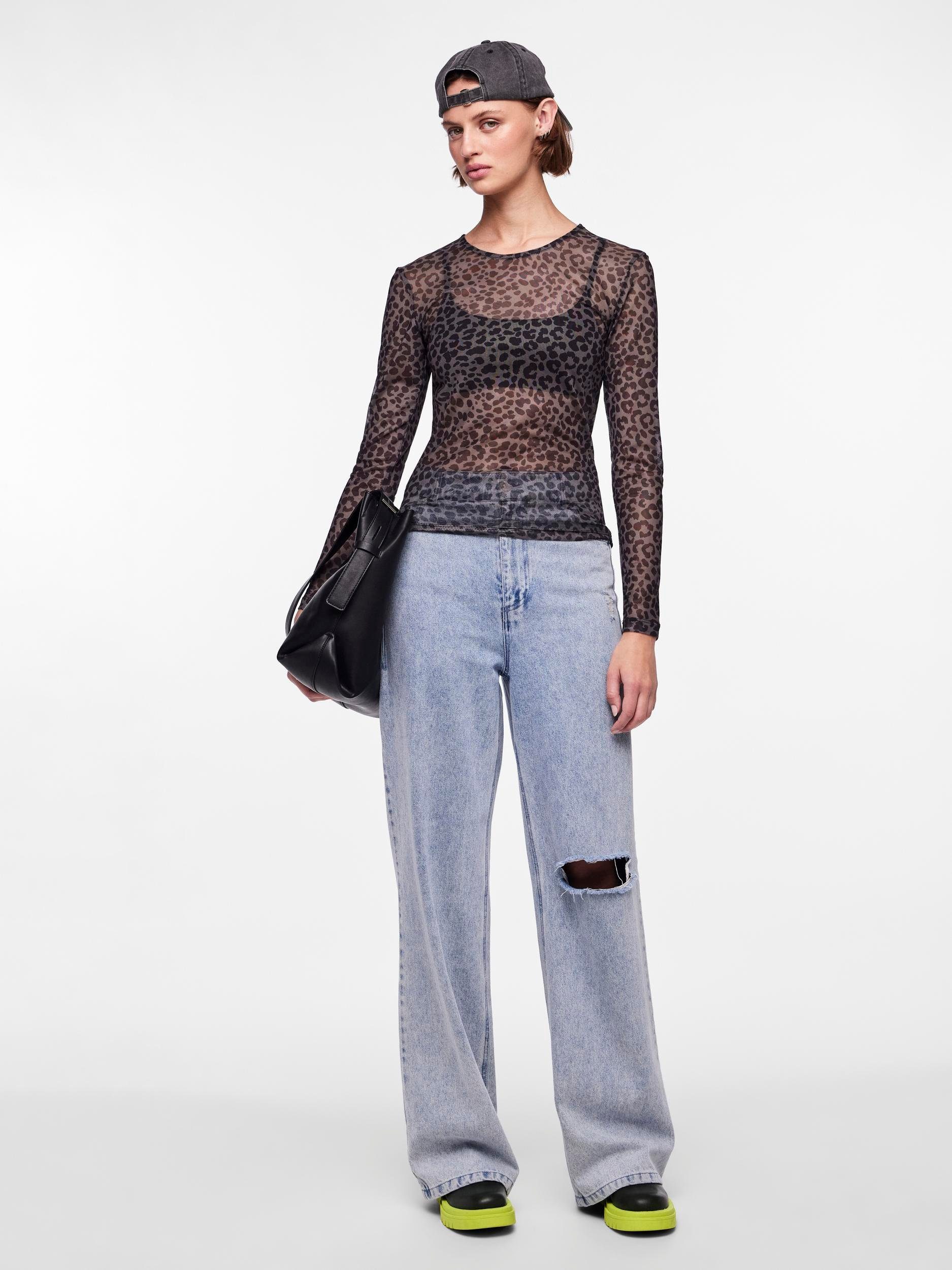 pieces Langarmshirt PCNINNI LS MESH TOP NOOS BC Materialmix, regular fit