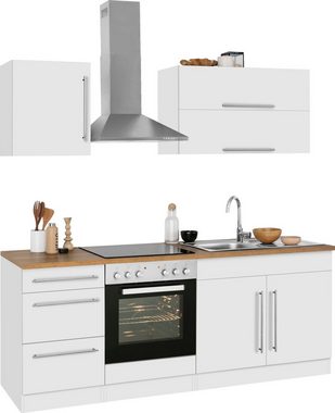 Kochstation Küchenzeile KS-Samos, mit E-Geräten, Breite 210 cm mit Stangengriffen aus Metall