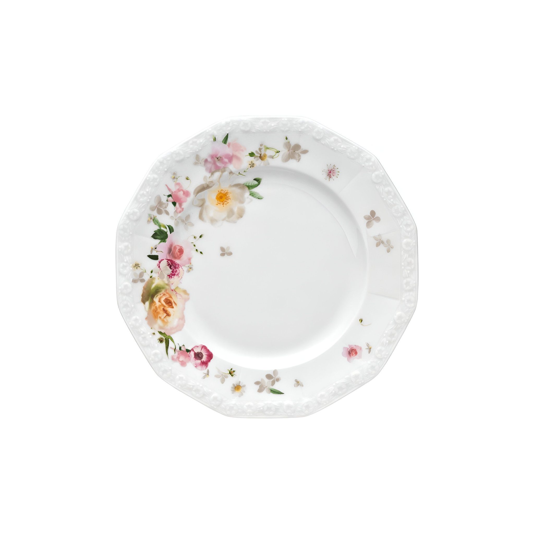 Rosenthal Frühstücksteller Frühstücksteller 21 cm - MARIA PINK ROSE, Lebensmittelkontaktsicher + Mikrowellengeeignet + Spülmaschinenfest