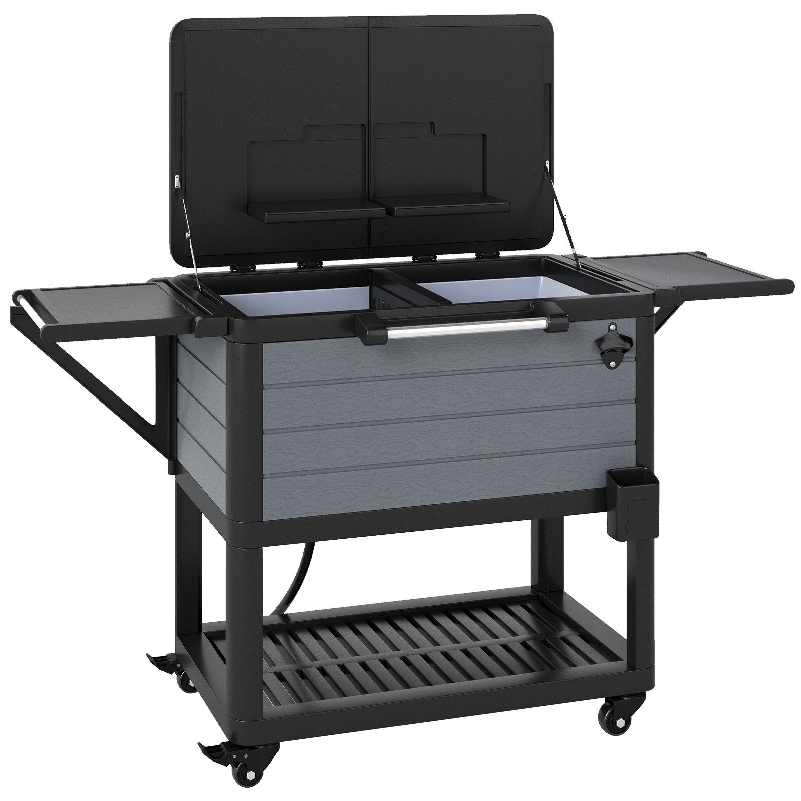 COSTWAY Trolley-Kühlbox, 91 l, Kühlwagen mit Ablagen, Rollen, Getränkehalter