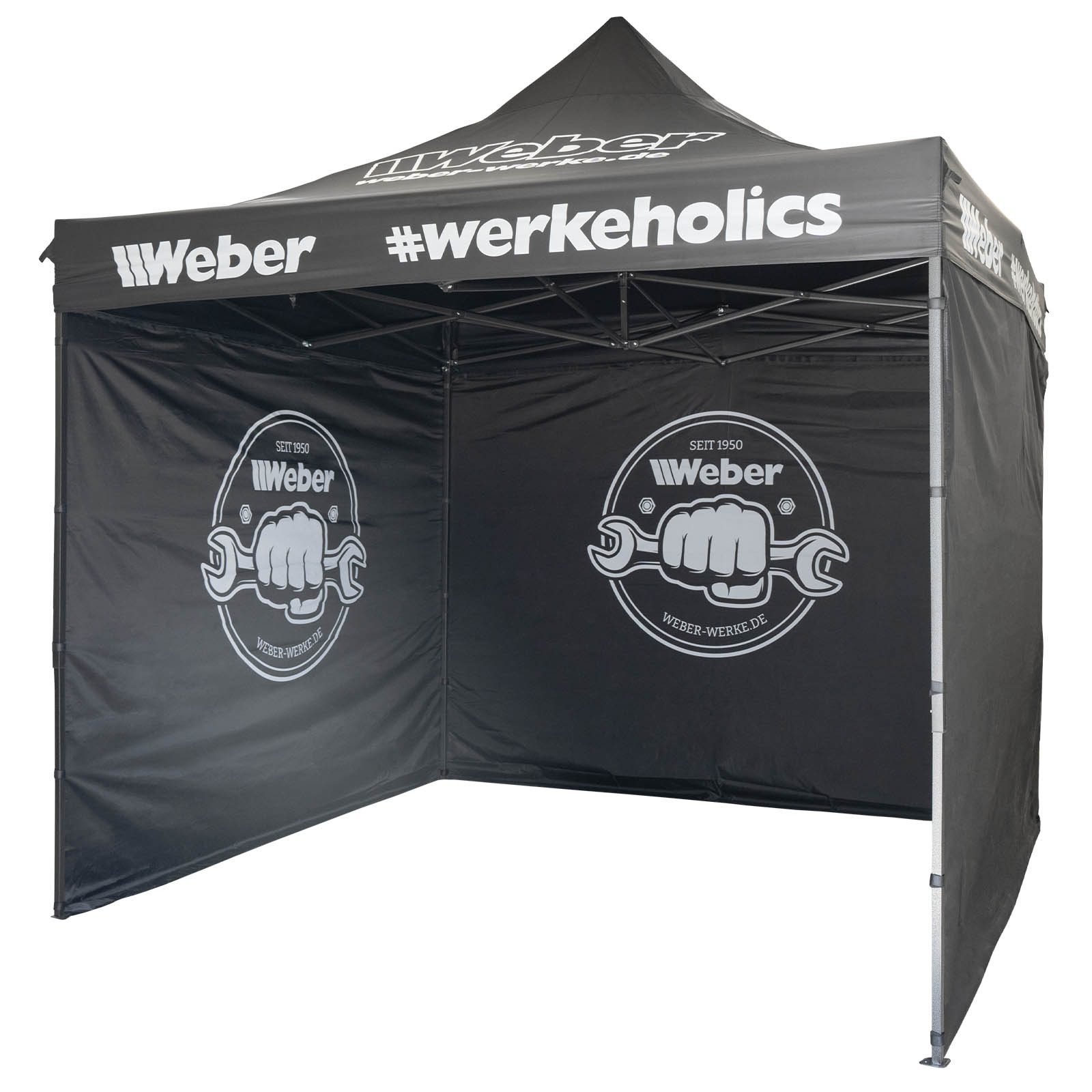 Weber GmbH Faltpavillon Easy-Up Zelt 3×3 m – inkl. 3 Einzel-Seitenplanen – schnell aufgebaut, mit 3 Seitenteilen, höhenverstellbar, wasserabweisend, leicht aufstellbar