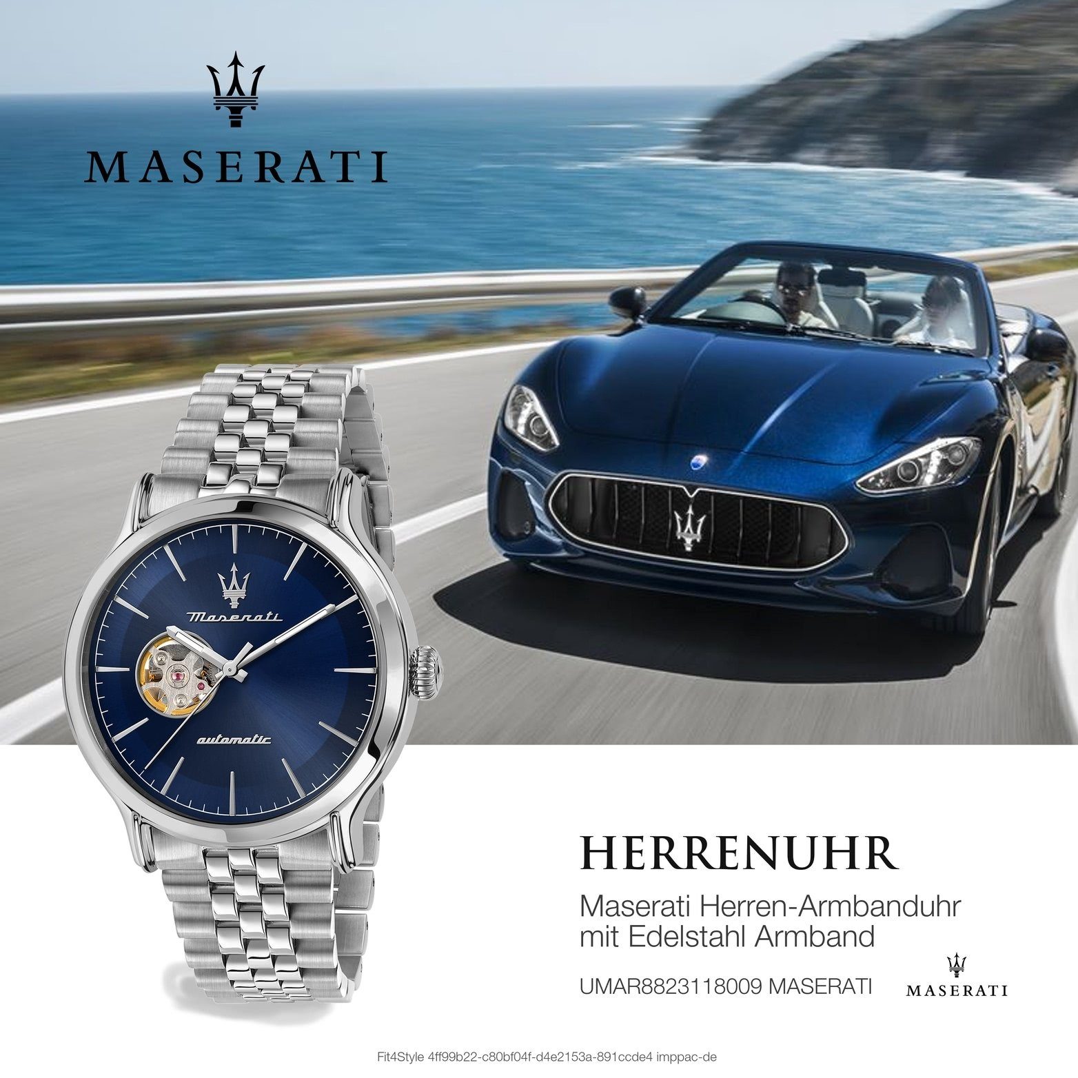 rundes Maserati Herren Armbanduhr (ca. Herrenuhr Quarzuhr 42mm) blau Gehäuse, Edelstahlarmband, MASERATI groß Epoca,