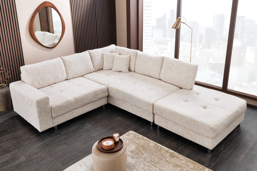 riess-ambiente Ecksofa KENT 220cm champagner/beige - Strickstoff, inkl. Hocker, Rundumbezug, Set 1 Teile, Moderne Wohnlandschaft - ideal für Wohnzimmer, TV-Ecke und Lesen