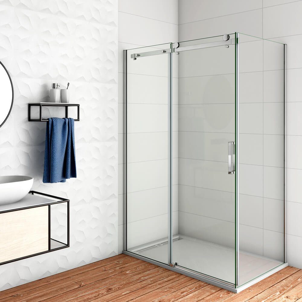 duschspa Eckdusche 8mm NANO Glas Duschkabine Duschabtrennung Schiebetür mit Seitenwand, BxT: 155x70 cm, Einscheibensicherheitsglas, Sicherheitsglas, Set, Klarglas