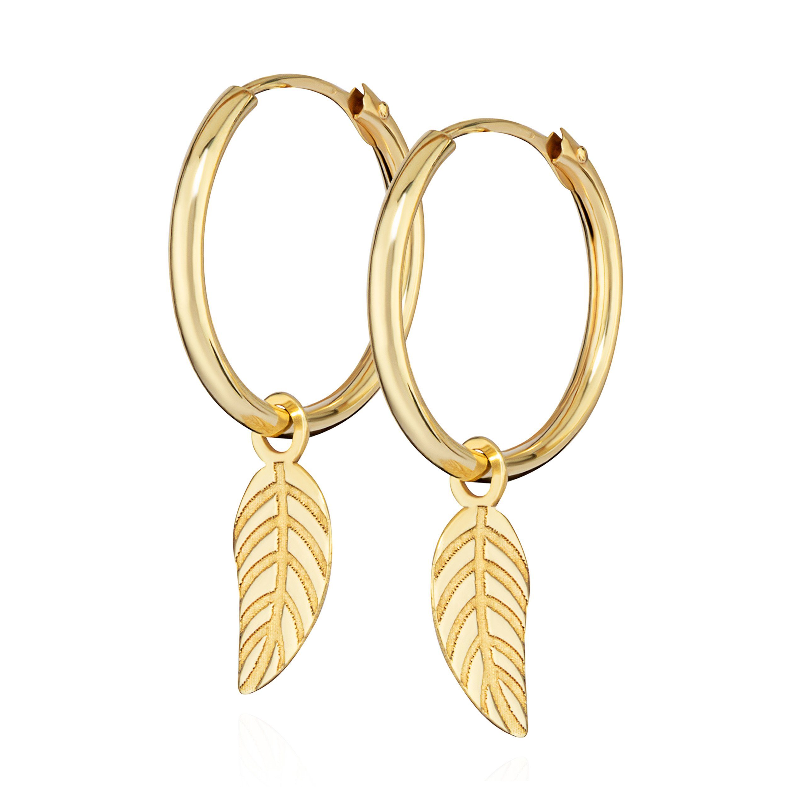 NKLAUS Paar Creolen Paar 12 mm Creolen Blatt 333 Gelb Gold 8 Karat hängende Ohrringe Damen mehr