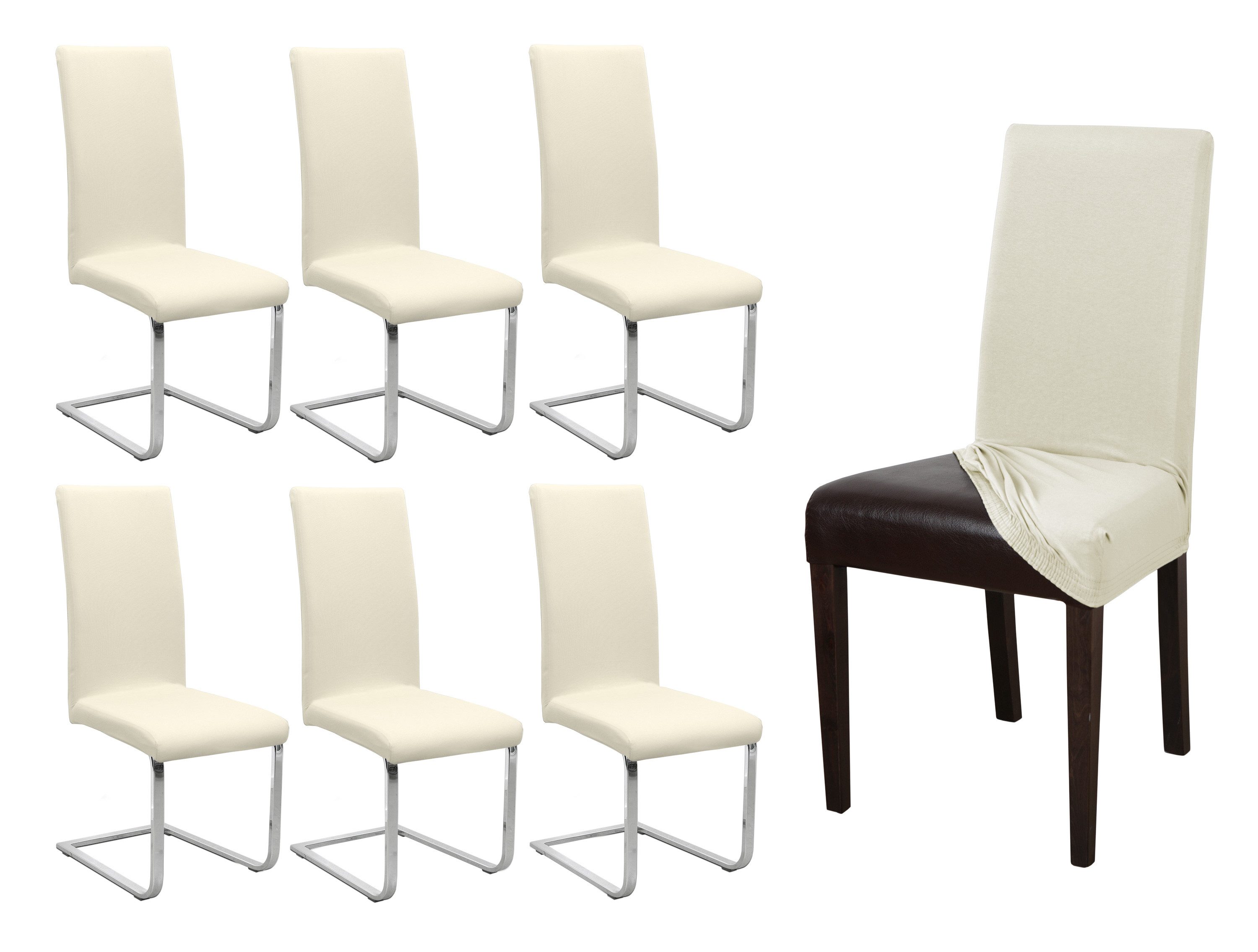 Beautex Stuhlhusse Jersey Baumwolle elastisch für Stühle und Schwingstühle 6er Set