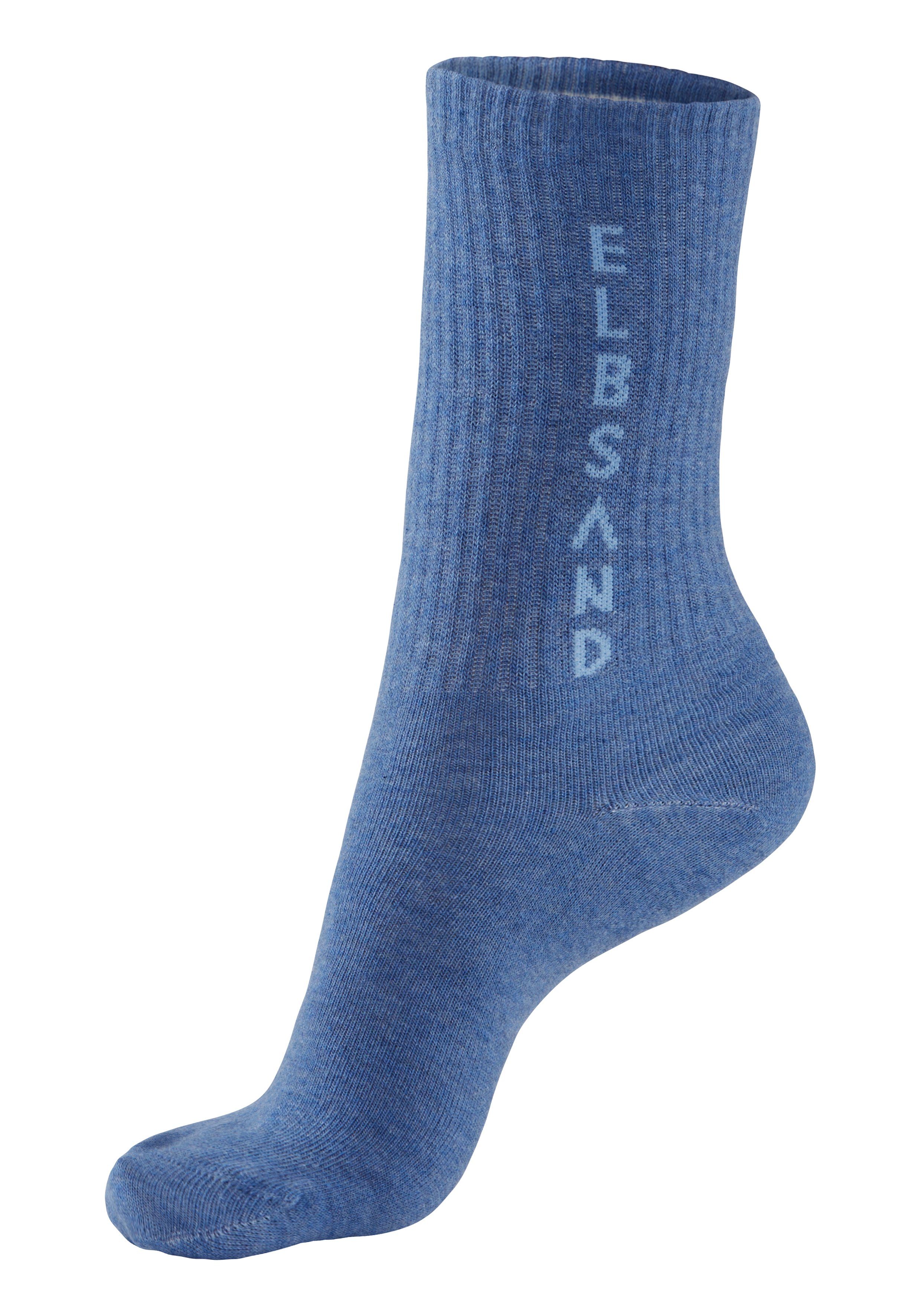 Elbsand Socken (3-Paar) hell 2x jeans Schriftzug dunkel meliert, 1x eingestricktem meliert mit jeans