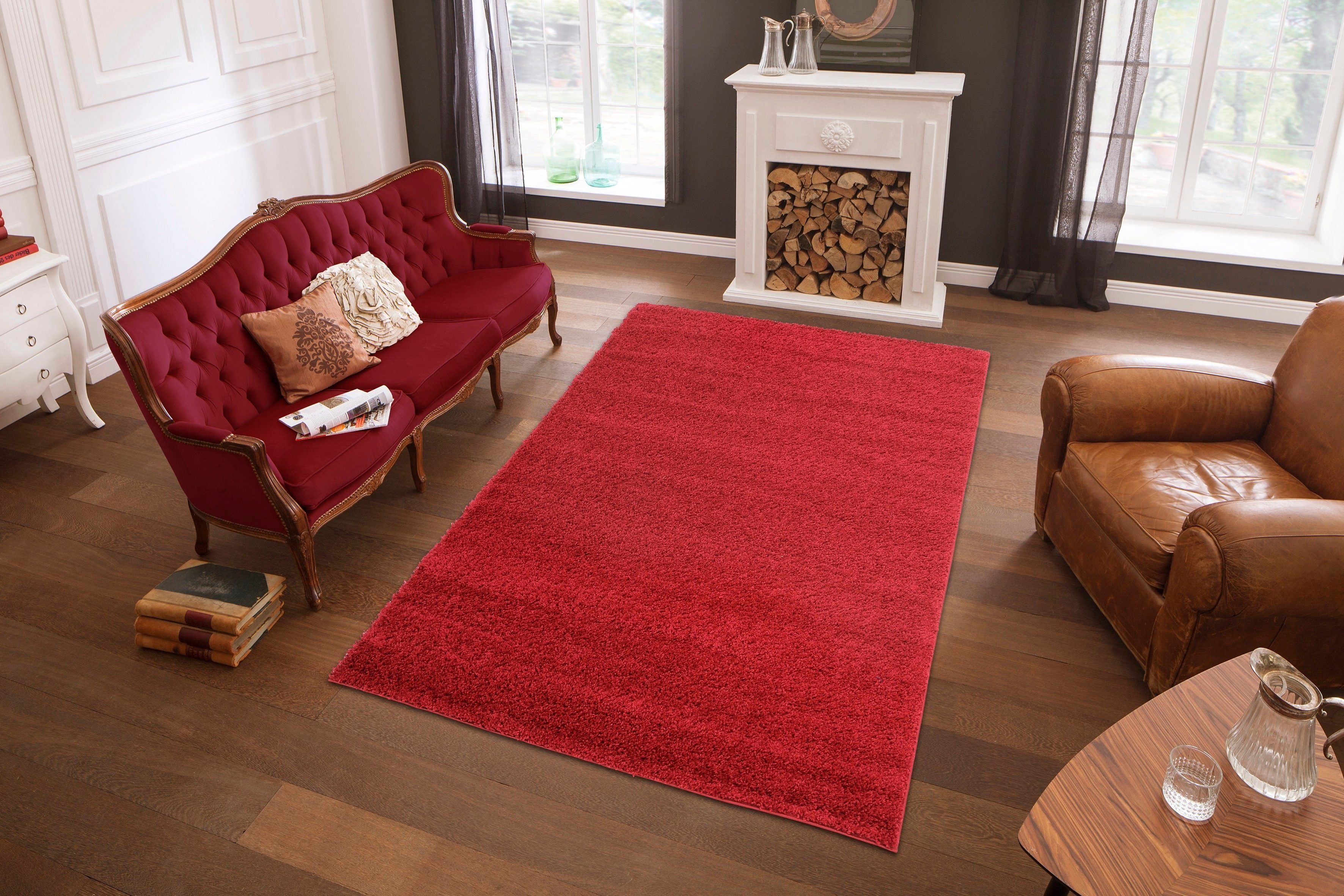 Hochflor-Teppich Bodrum, my home, rechteckig, 30 mm, rot Flor, einfarbig weicher Höhe