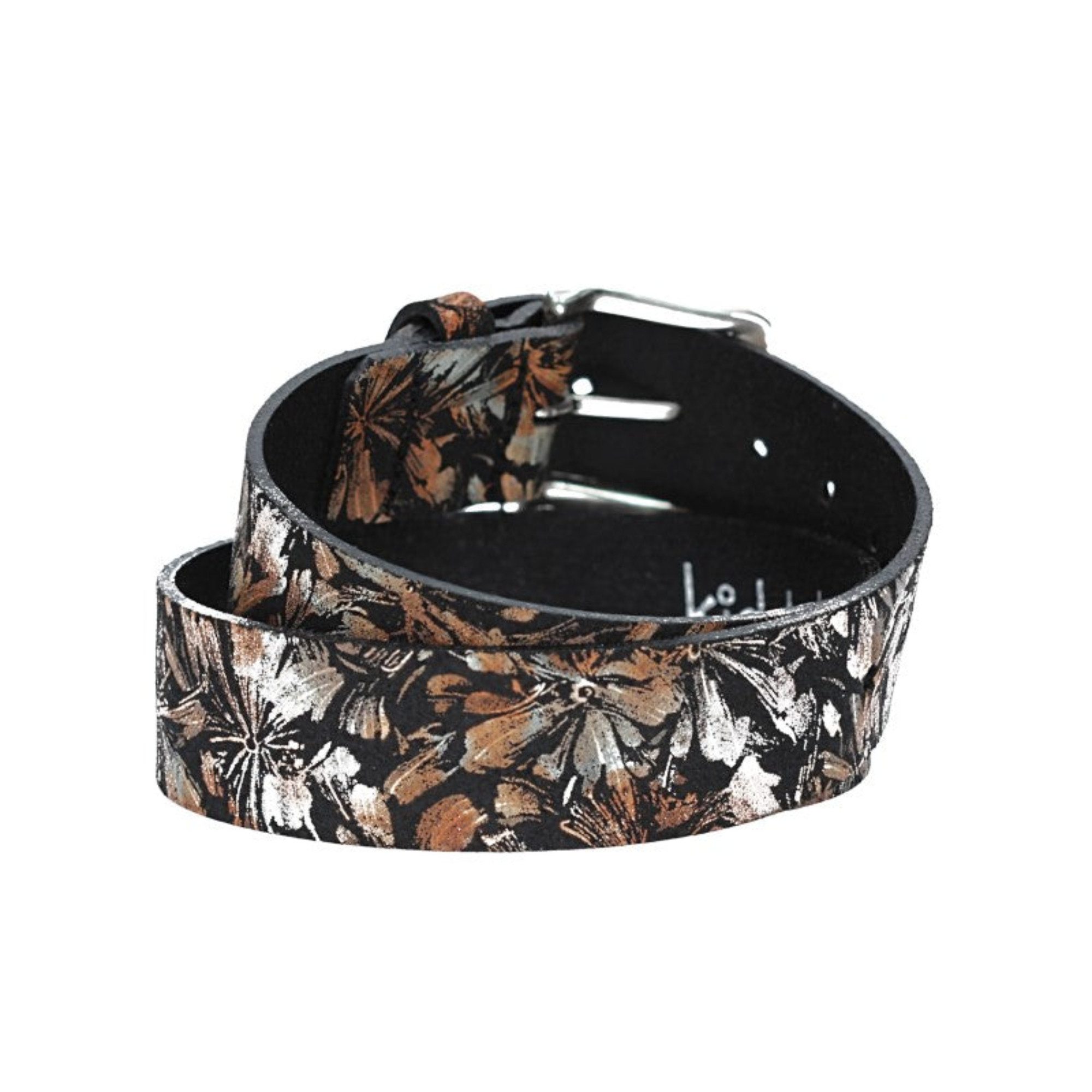 kiddybelts Ledergürtel Kids 30mm in Schwarz mit Blumenmuster und Schließe Silber (KB20-790, 1-St) sehr weiches Vollrindleder