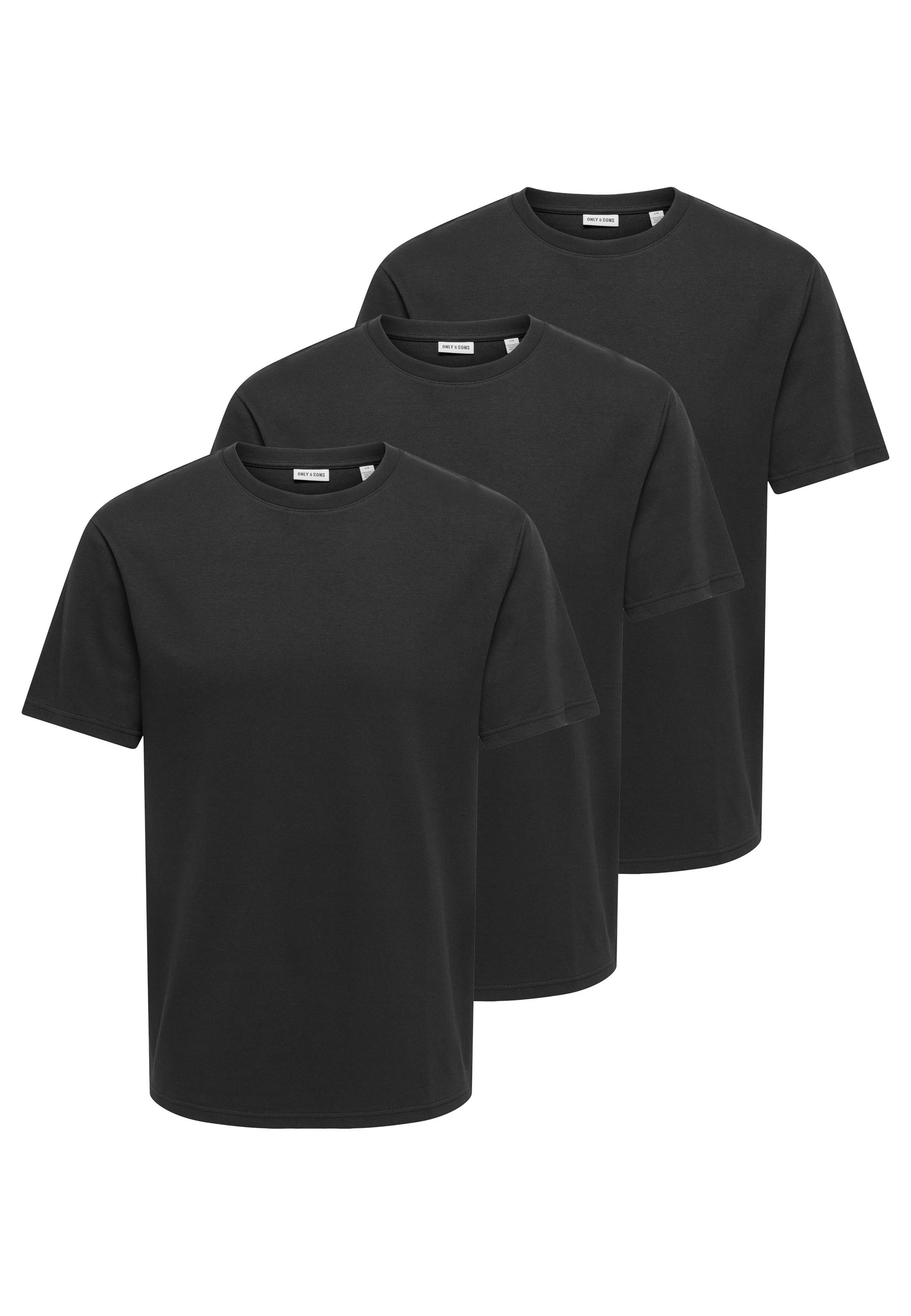 ONLY & SONS T-Shirt 3er Pack Caspian (Spar-Set, 3-tlg) T-Shirt - Baumwolle - Blickdicht - Elastisches Material