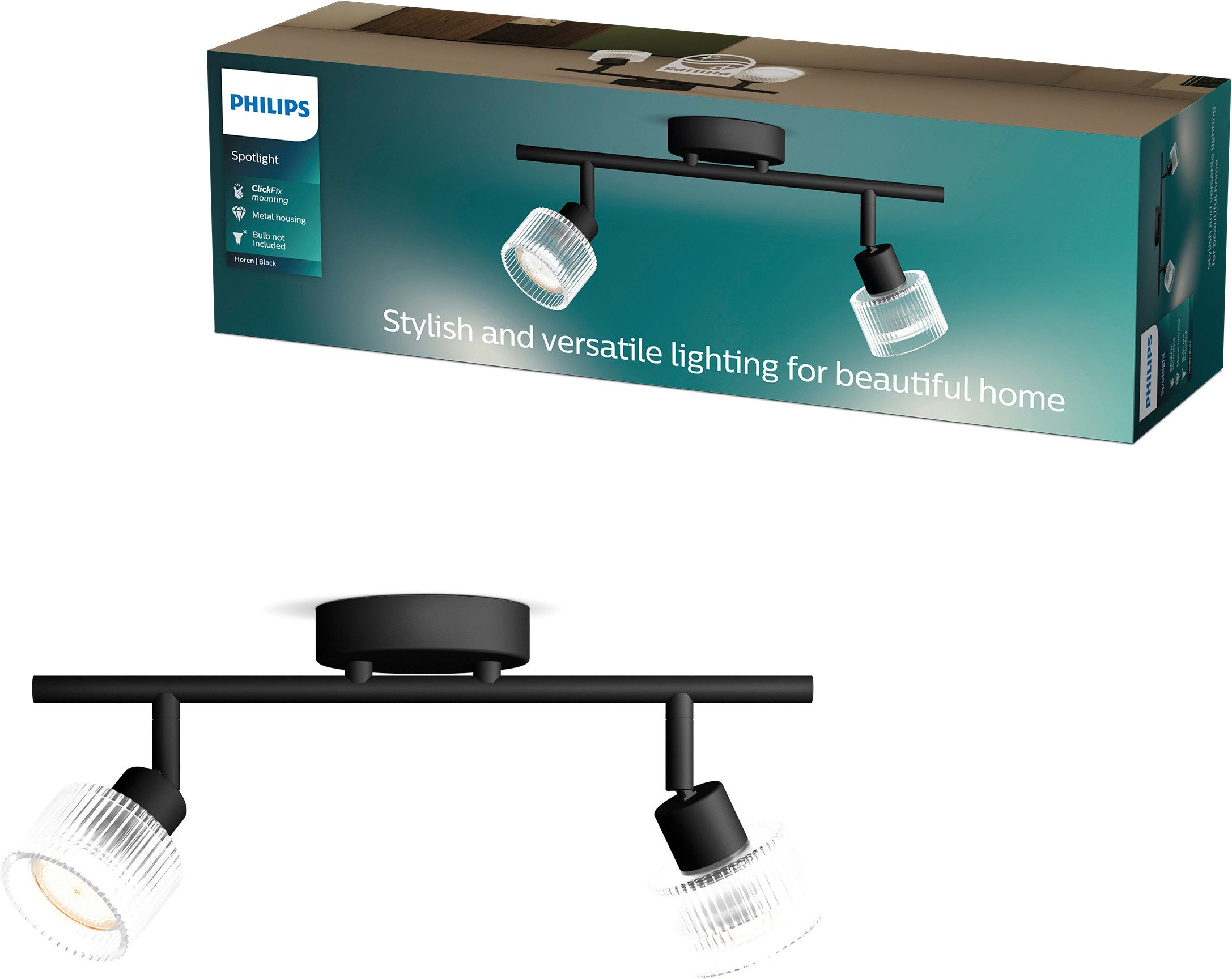 Philips Deckenspot Horen LED Spot, exklusive GU10, Schwarz, ohne Leuchtmittel, Wand- & Deckenmontage, schwenkbar, Premium-Materialien