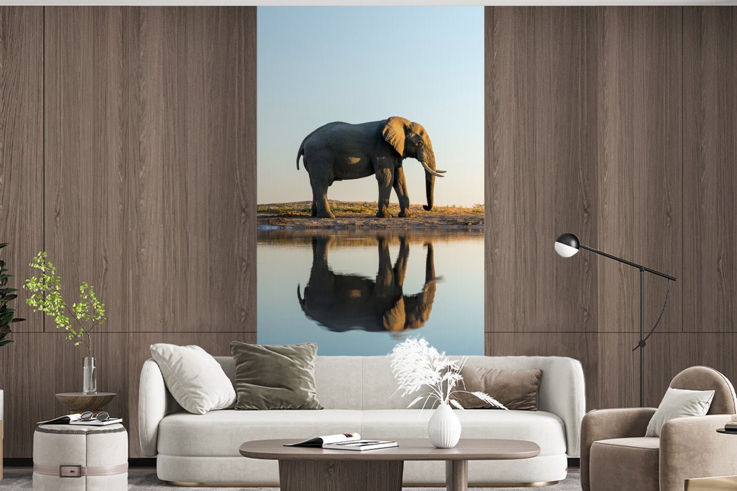 MuchoWow Fototapete Elefant - - Matt, Tiere St), Fototapete - Schlafzimmer Natur, Vliestapete für Küche, bedruckt, Wasser Bäume Wohnzimmer (2 