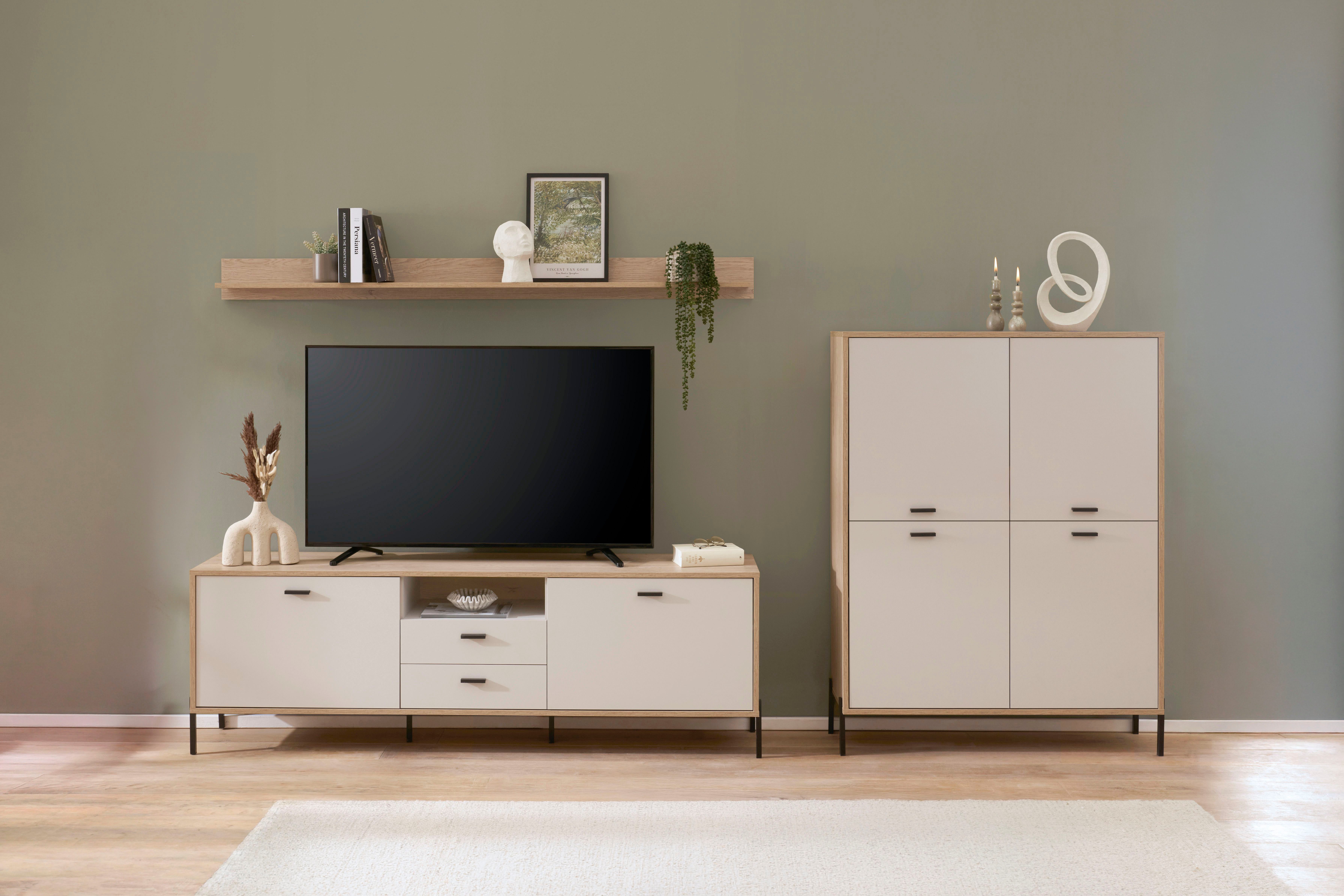 Home affaire Wohnwand Fredericia, moderne Anbauwand, Komplettset in Kaschmir, (Set, 3-St), enthält Lowboard, Highboard und Wandboard, 320 cm breit