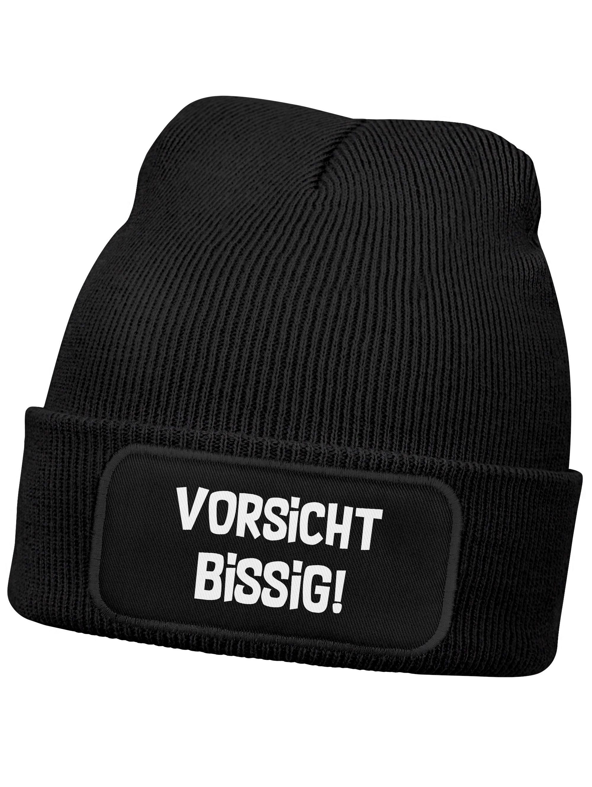 MoonWorks Bommelmütze Kinder Beanie Mädchen Patch Vorsicht Bissig Aufdruck Print