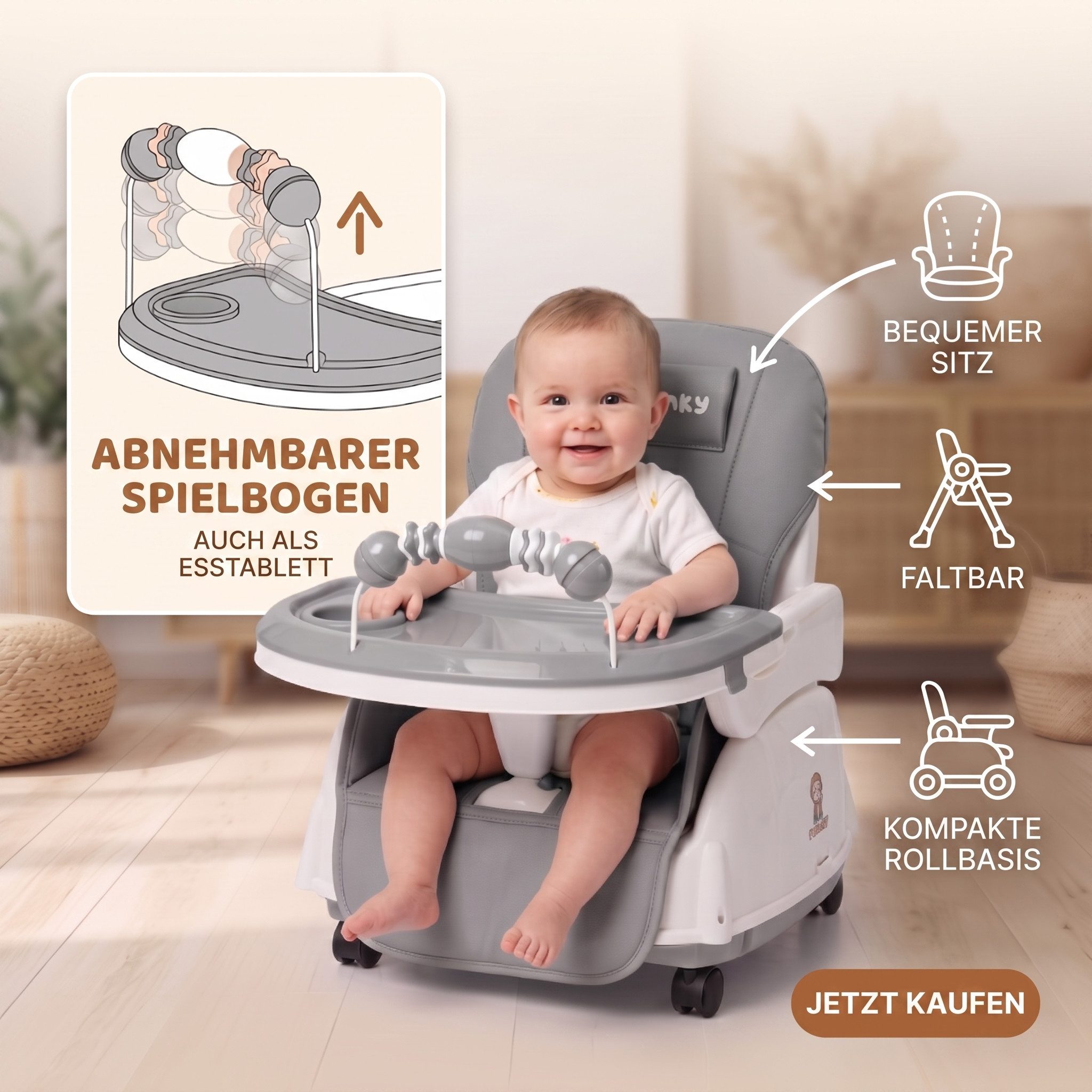 TWINKY Kinderklappstuhl Kinder-Esstuhl, 2 in 1 Hochstuhl baby, Kinderklappstuhl, 3 in 1 – Bild 5 von 5
