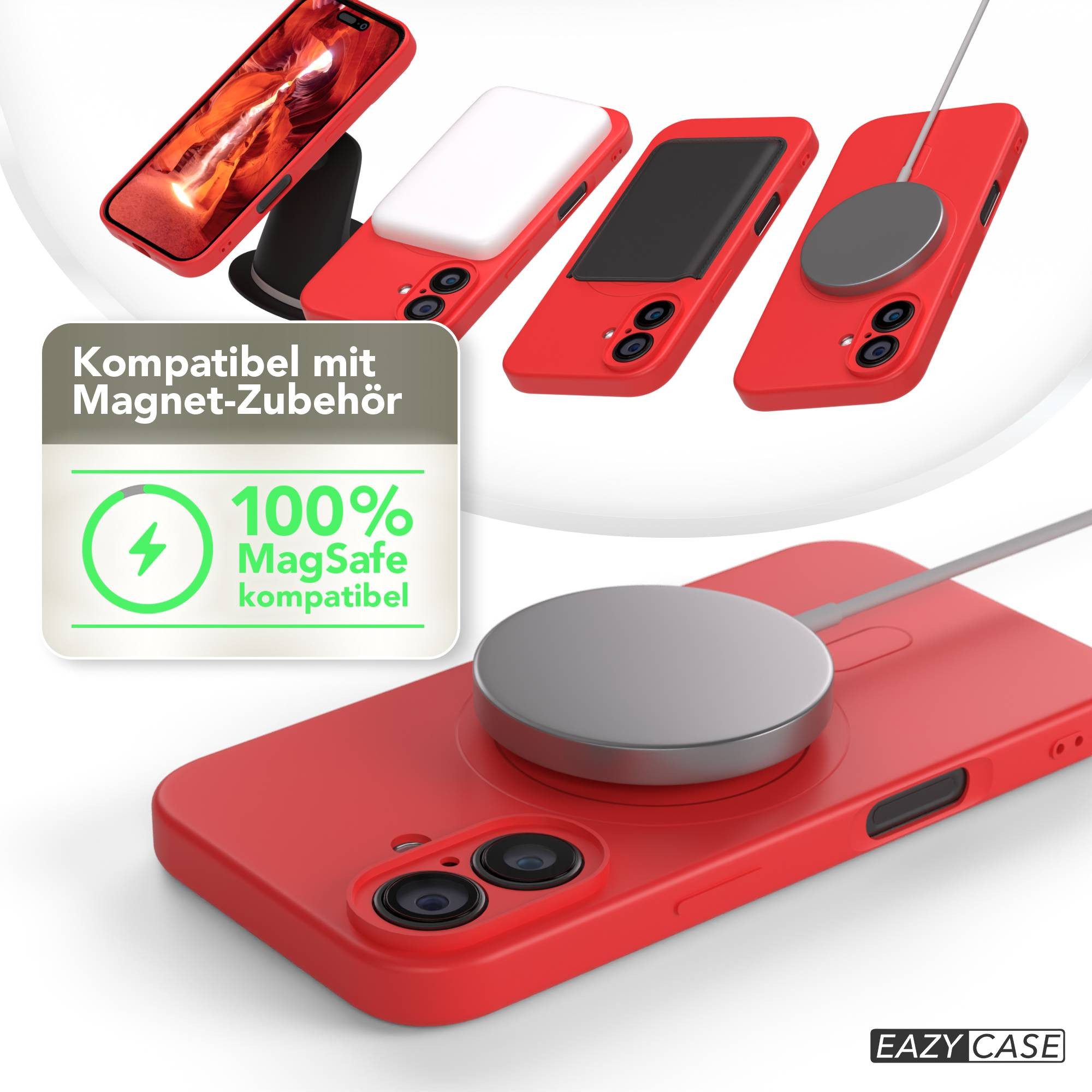 EAZY CASE Handyhülle für Apple iPhone 16 Hülle Silikon 6,1 Zoll, MagSafe Handycover Silikon Softcase matt stoßfest Kamera-Bumper Rot – Bild 5 von 5