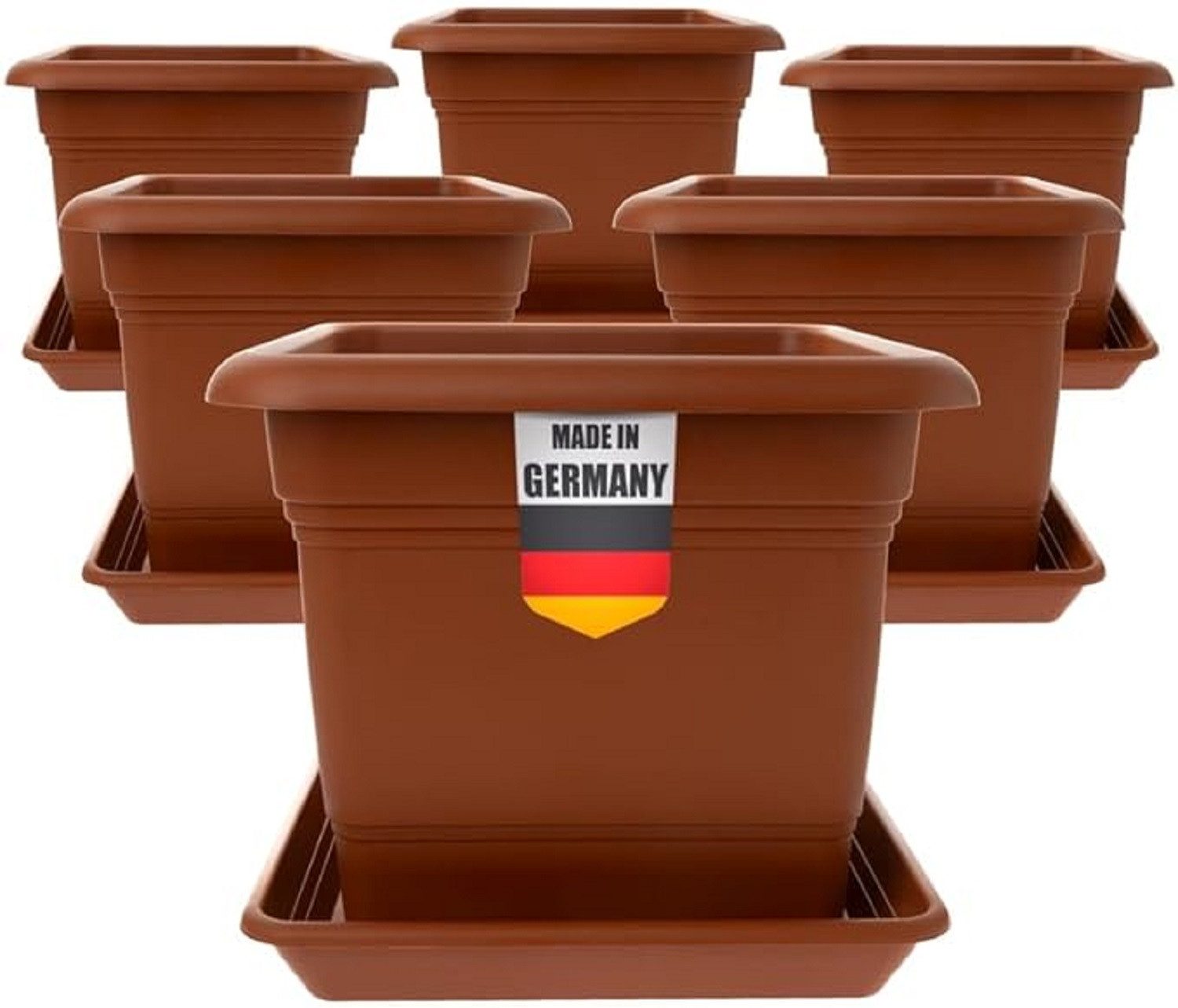 SUSTANIA Blumentopf Pflanzkübel Groß Außen mit Untersetzern (6er Set