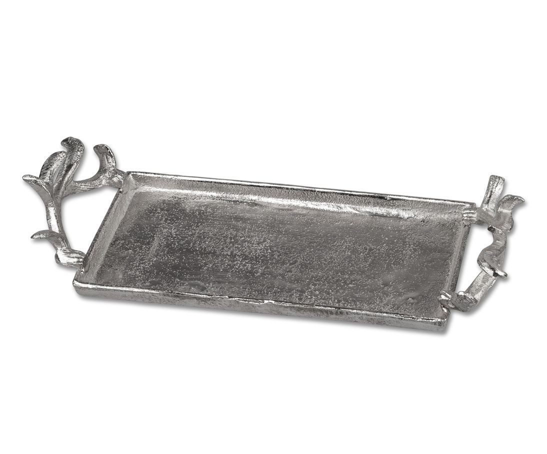 formano Dekofigur Aluminium Tablett 38x14cm Eckig mit Geweih-Griff Silber W günstig online kaufen
